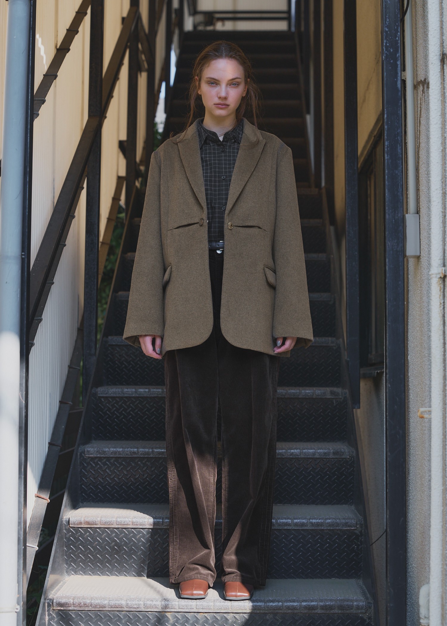 peaked lapel waist tuck oversize JK