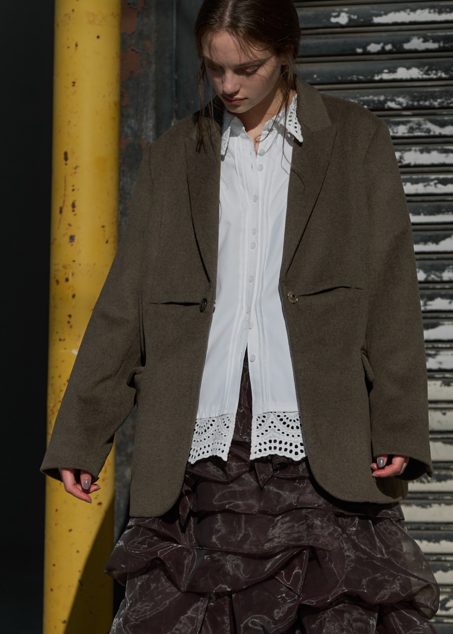 peaked lapel waist tuck oversize JK