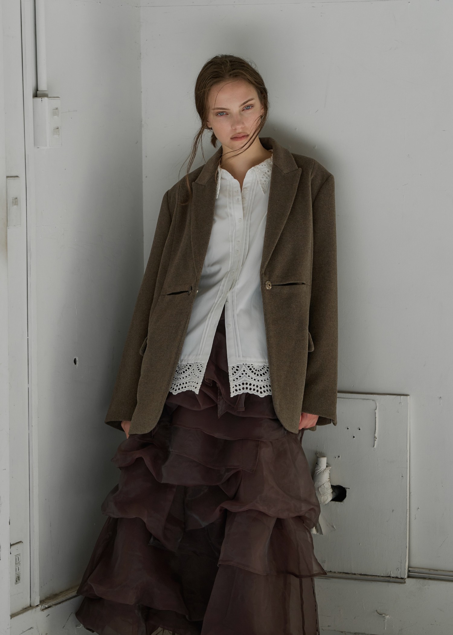 peaked lapel waist tuck oversize JK