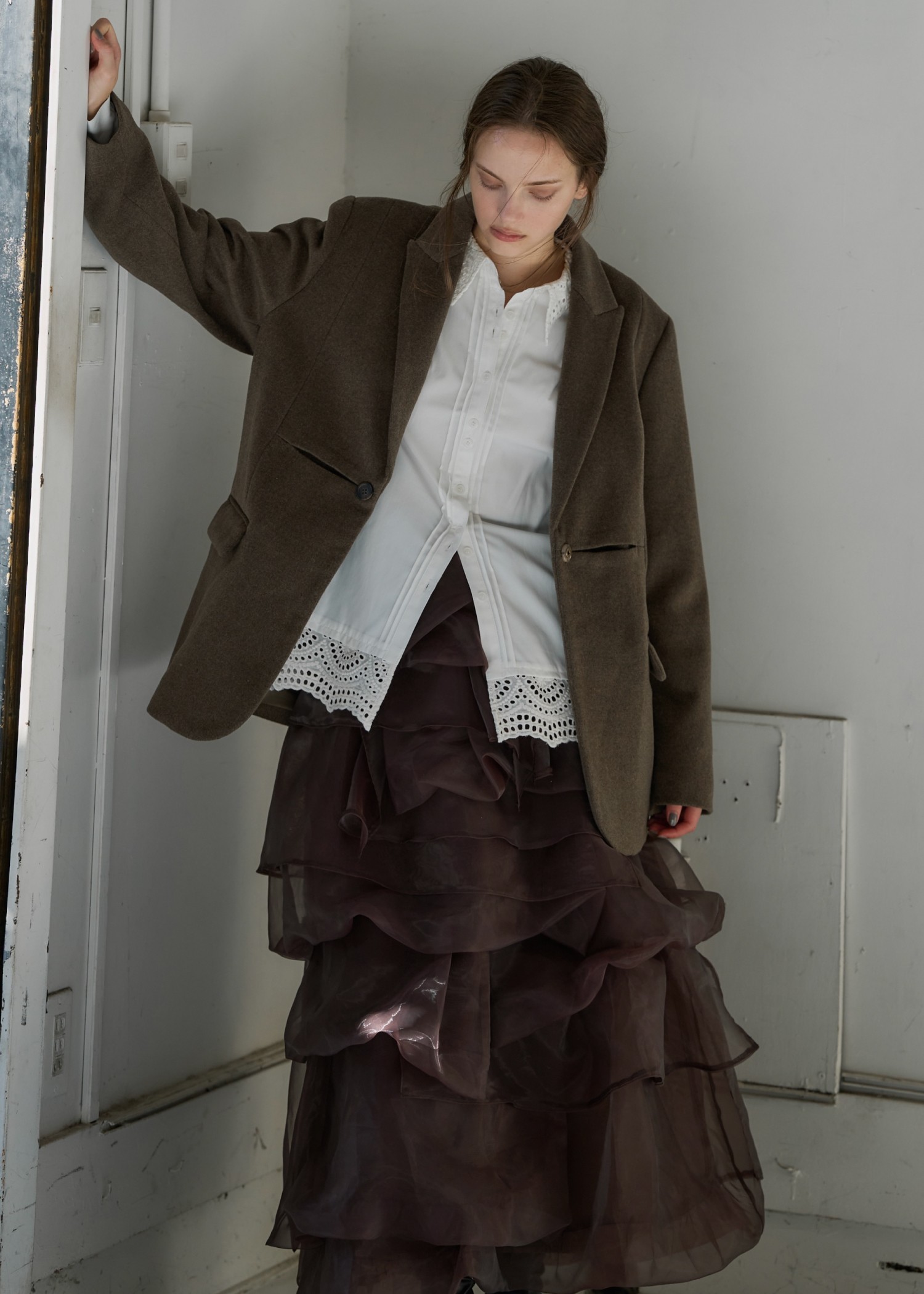 peaked lapel waist tuck oversize JK