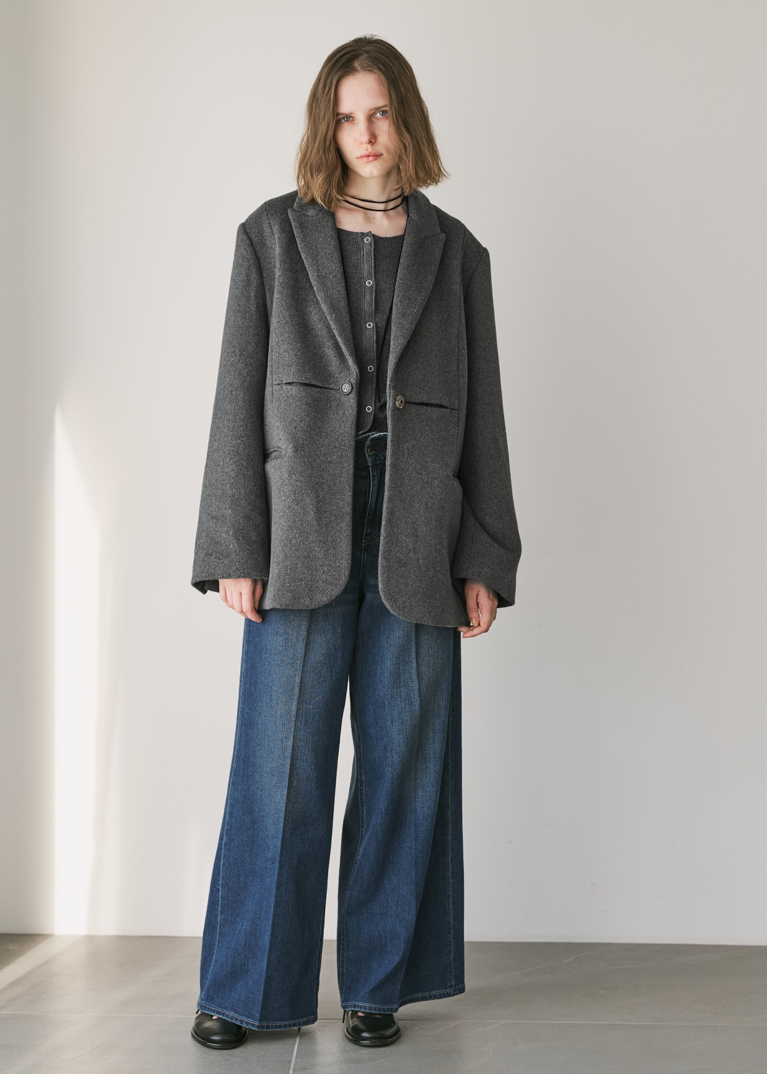 peaked lapel waist tuck oversize JK