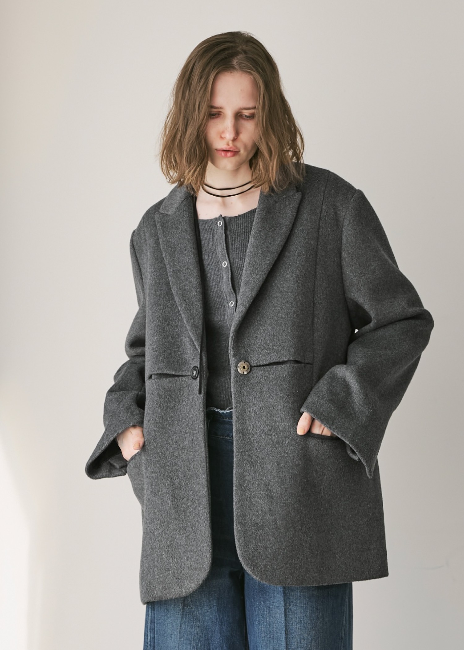 peaked lapel waist tuck oversize JK