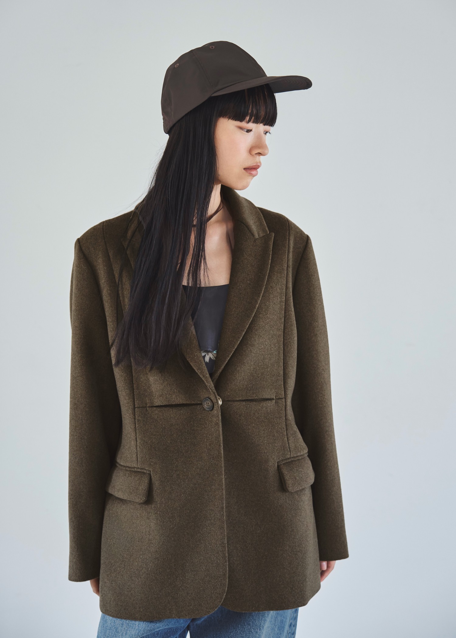 peaked lapel waist tuck oversize JK