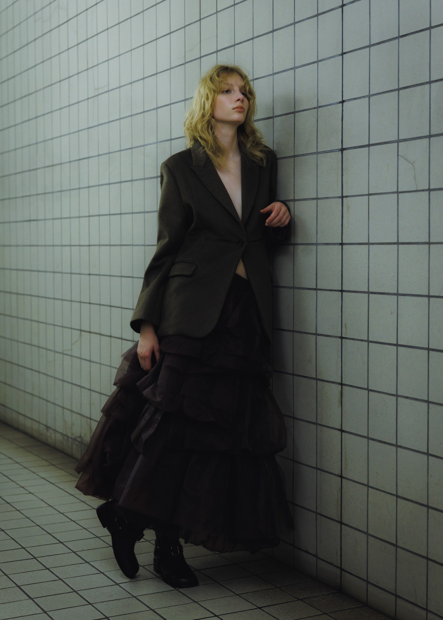 peaked lapel waist tuck oversize JK