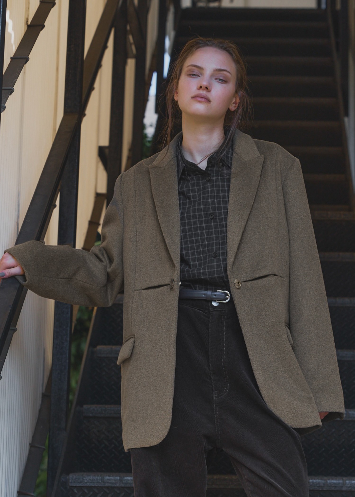 peaked lapel waist tuck oversize JK