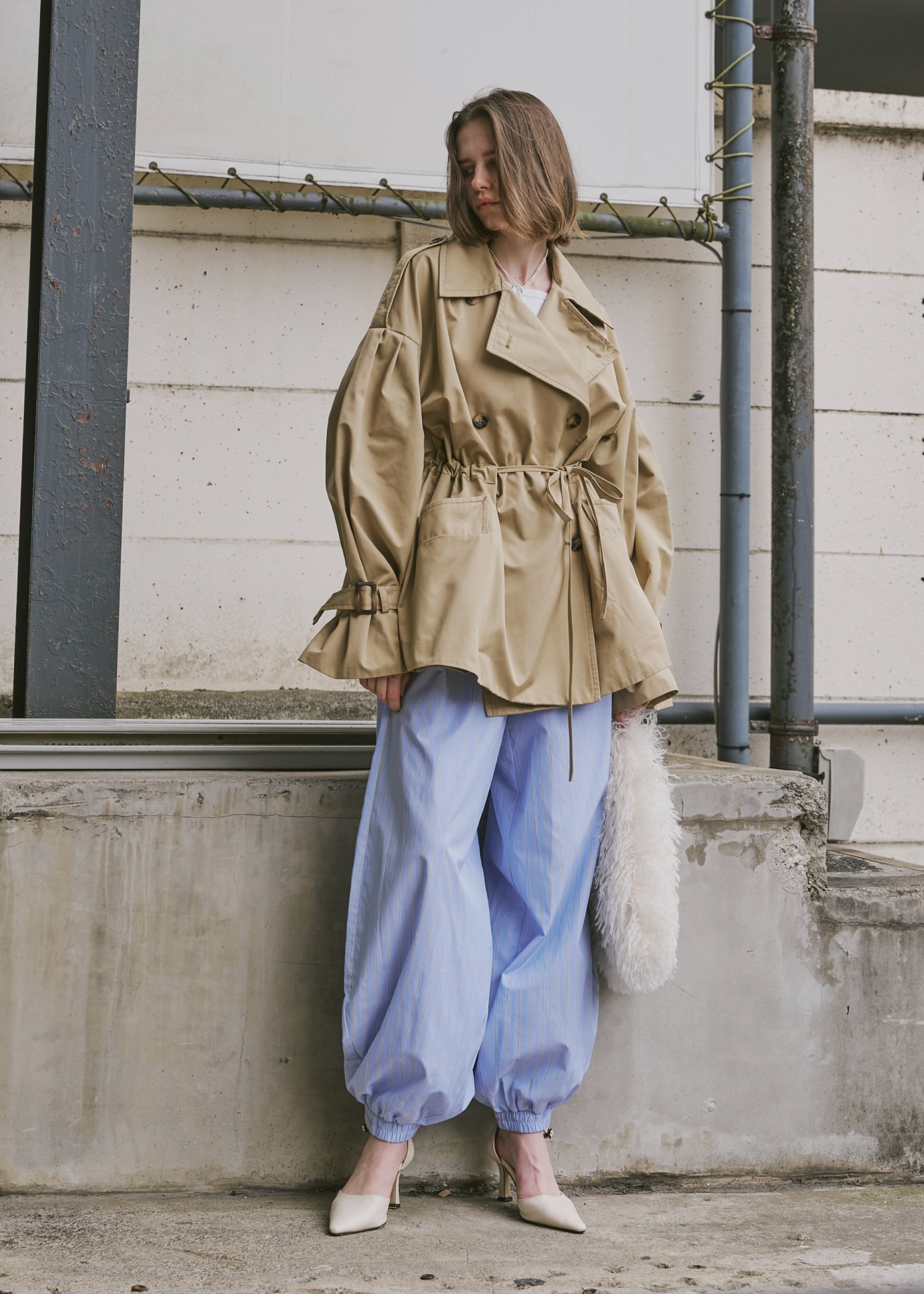 stripe volume wide shirring PT