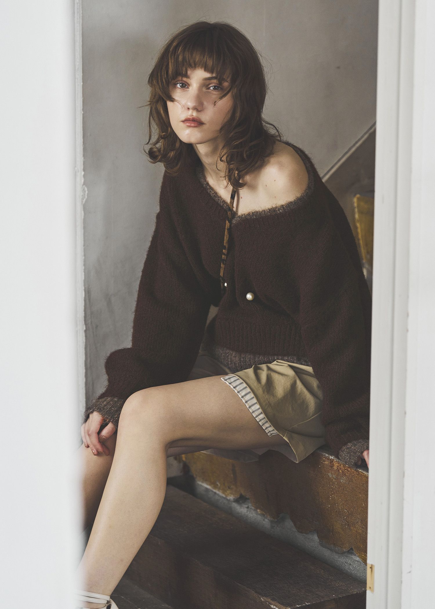 stripe pocket peep tuck chino S/PT