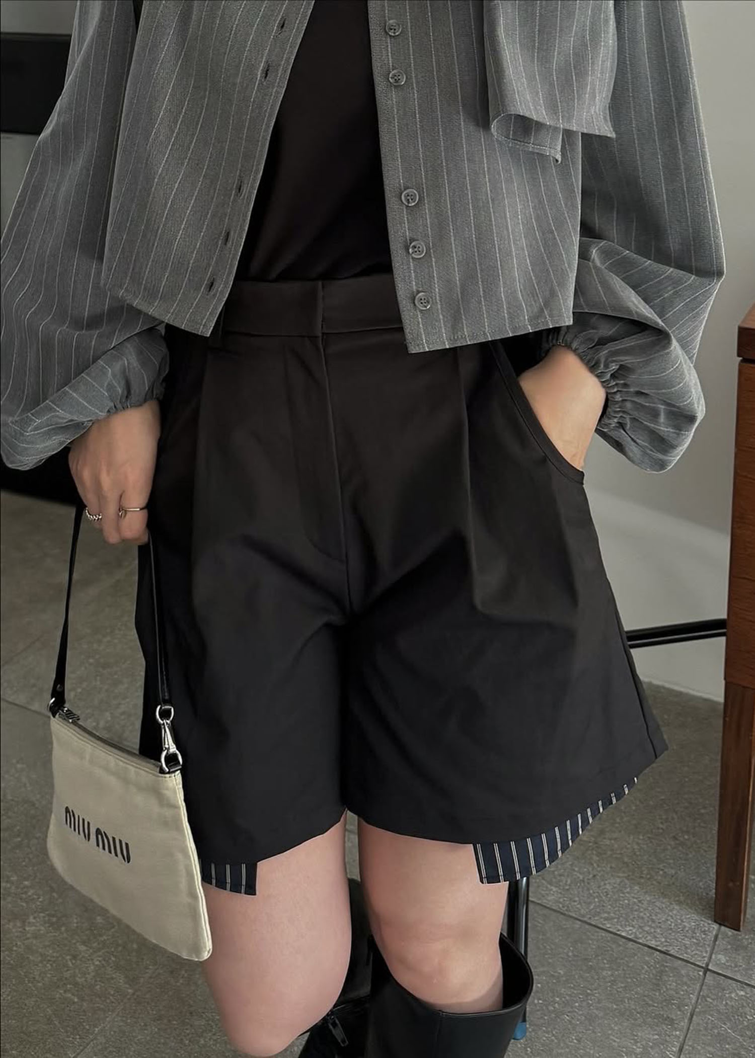 stripe pocket peep tuck chino S/PT