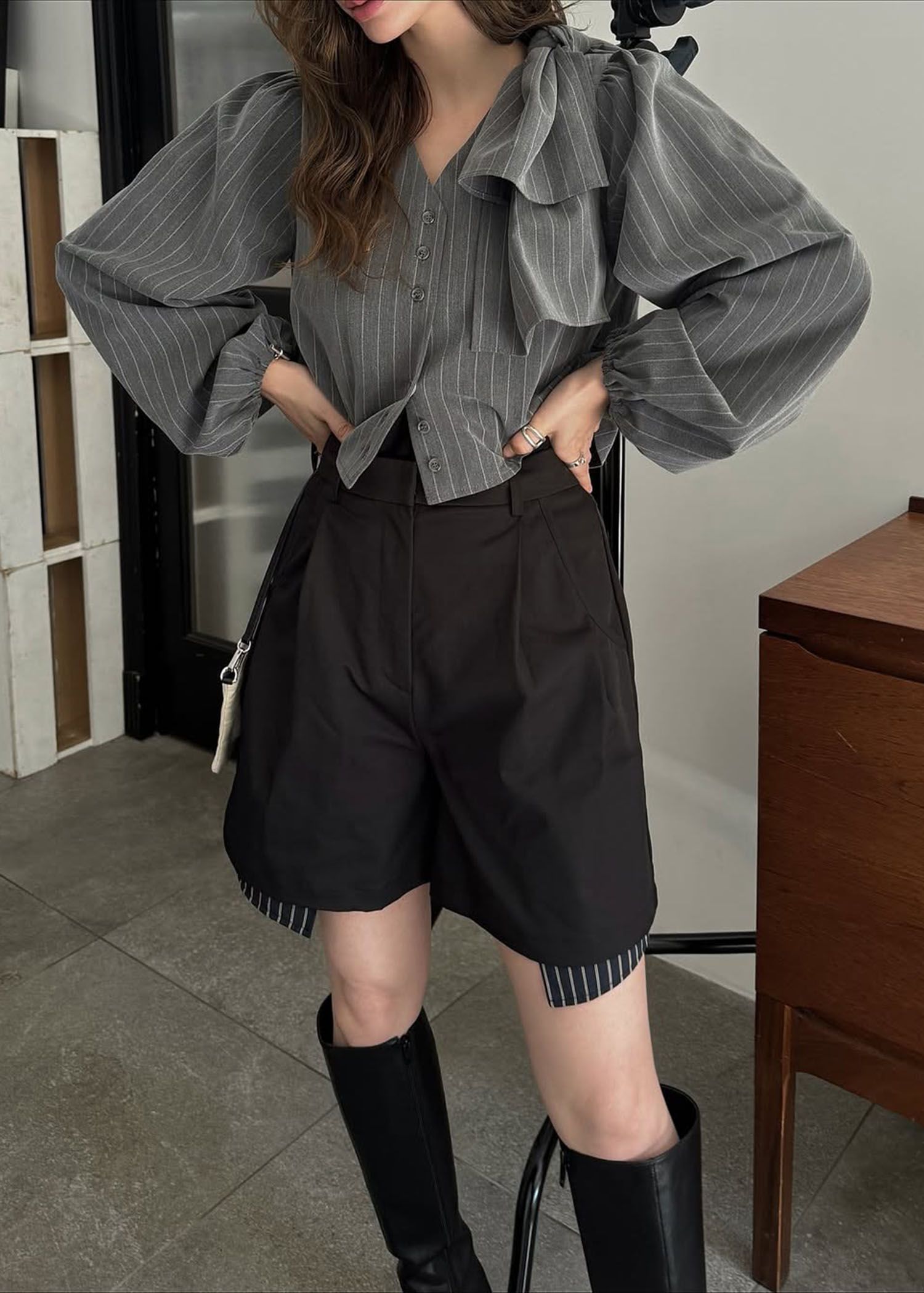 stripe pocket peep tuck chino S/PT