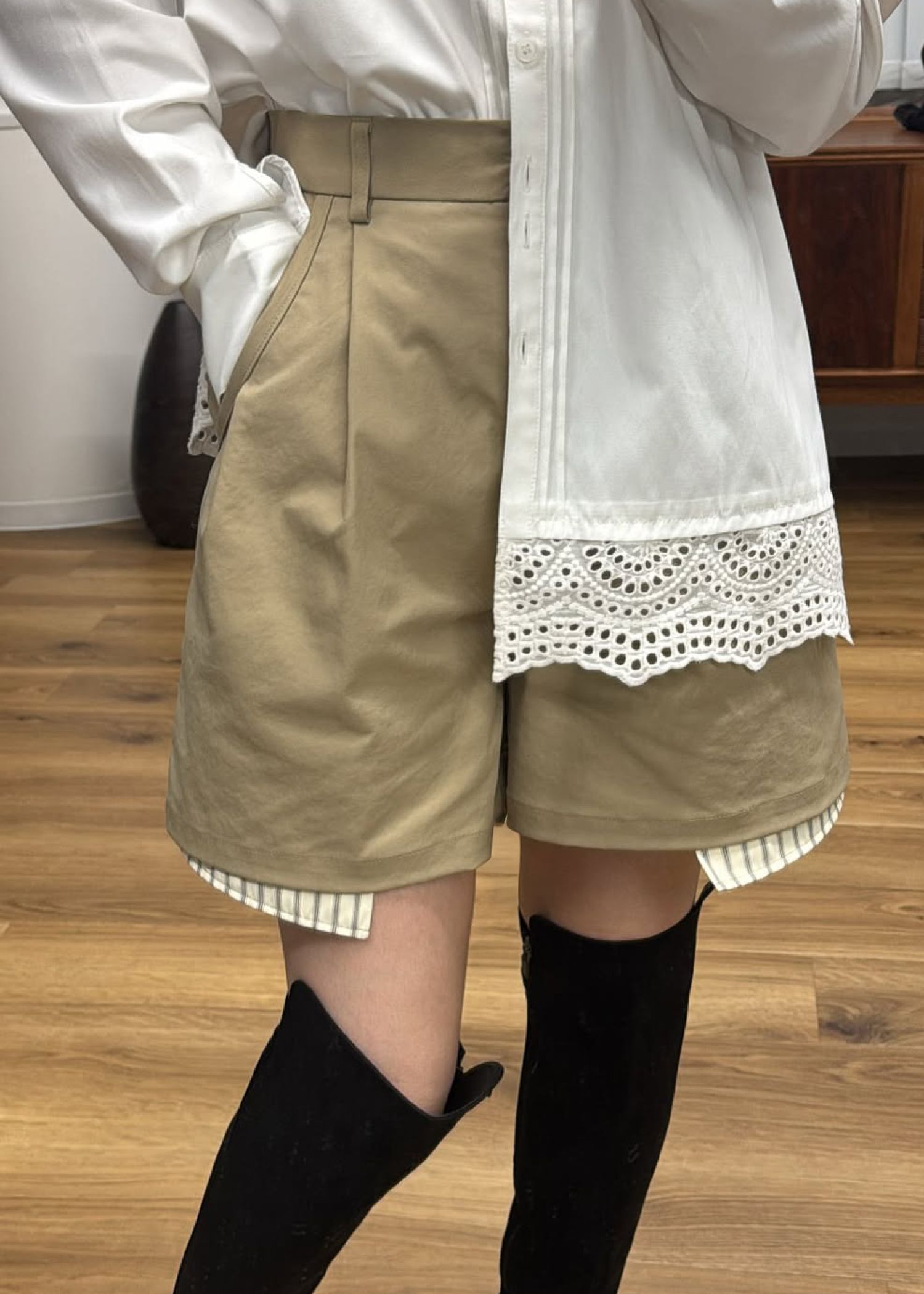 stripe pocket peep tuck chino S/PT