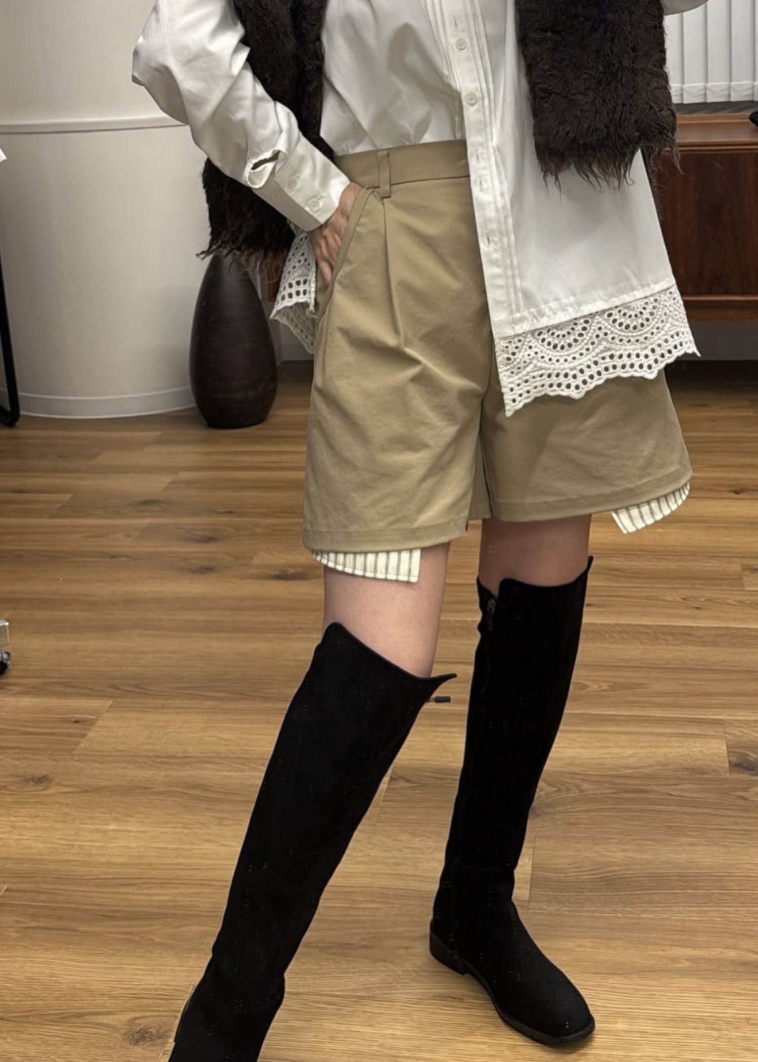 stripe pocket peep tuck chino S/PT