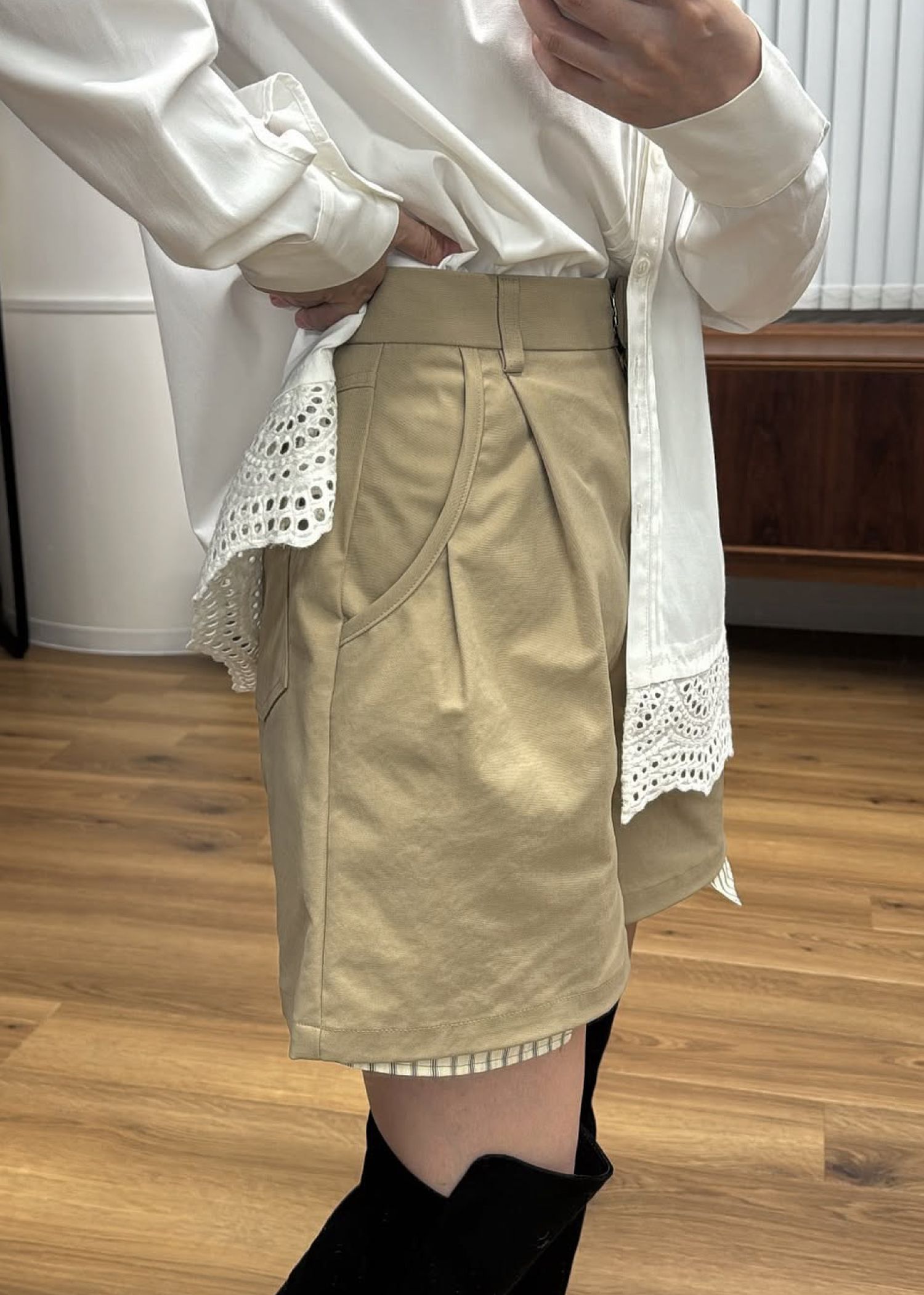 stripe pocket peep tuck chino S/PT