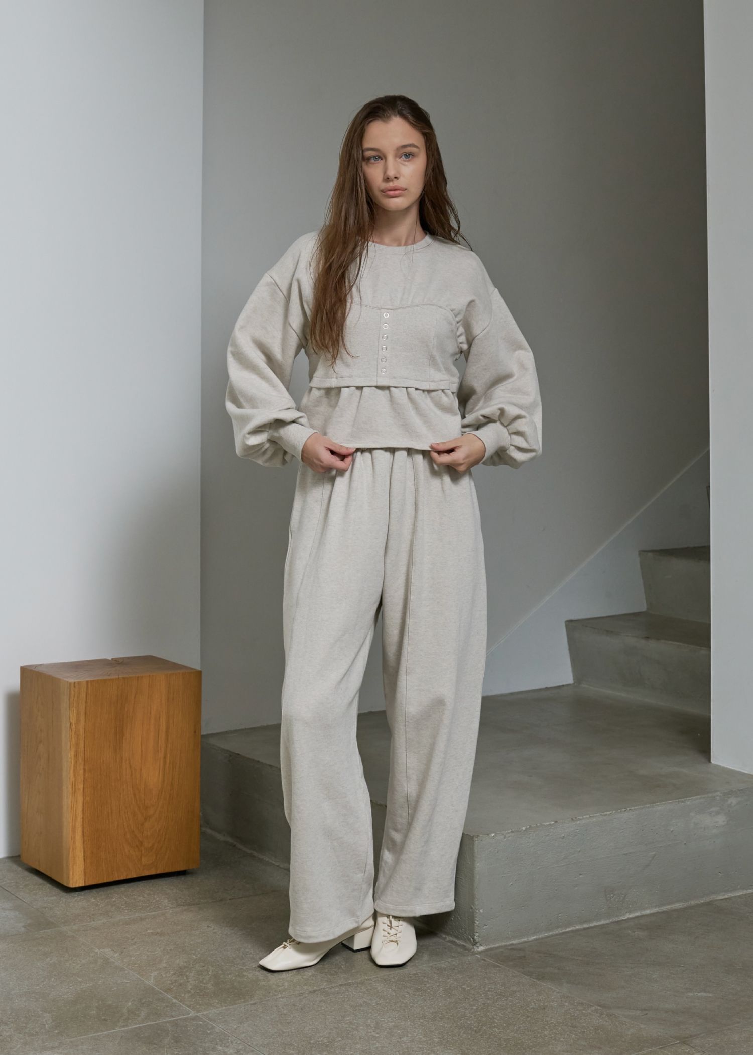 waist gather wide panel sweat PT