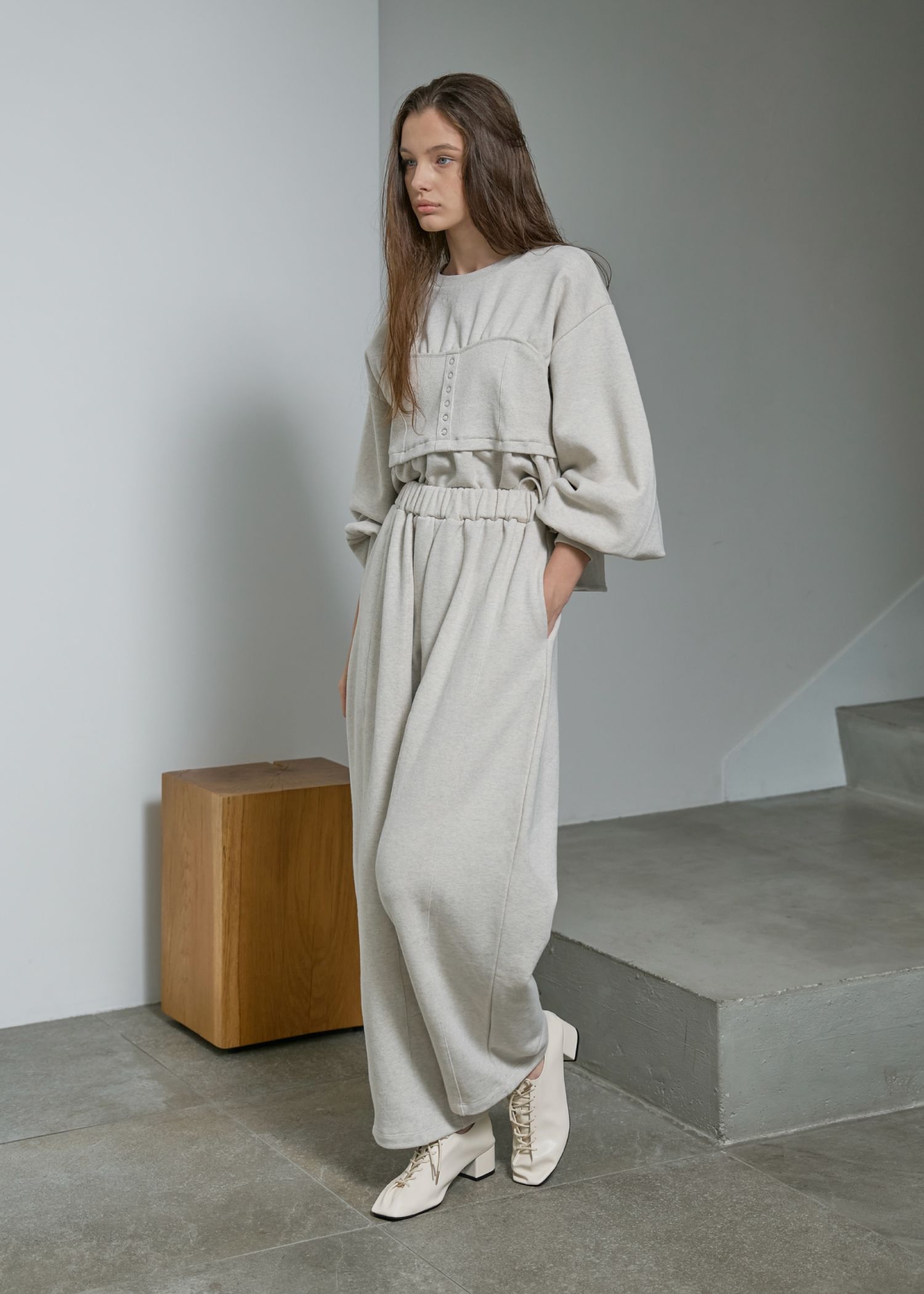 waist gather wide panel sweat PT