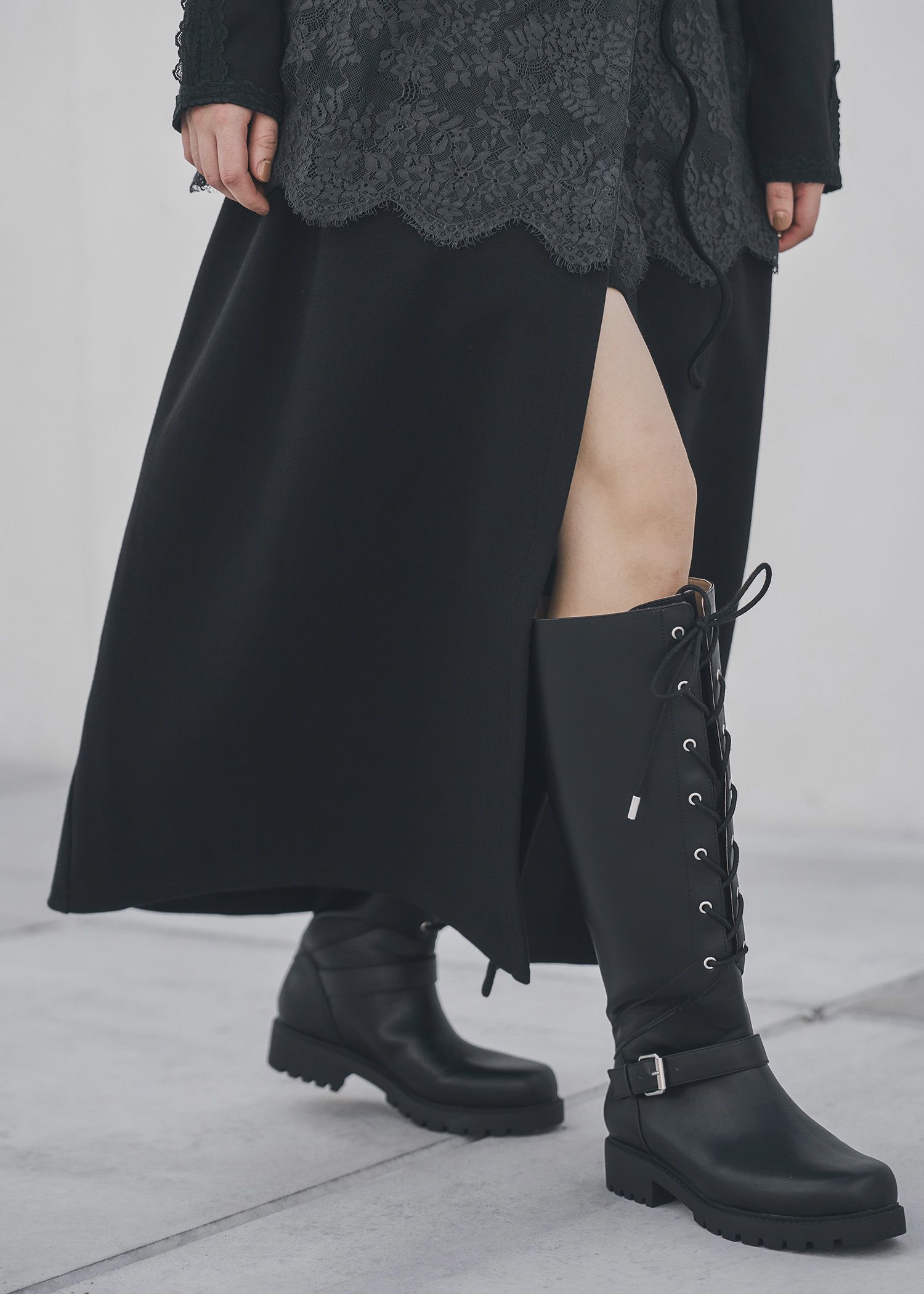 lace up belt design long boots