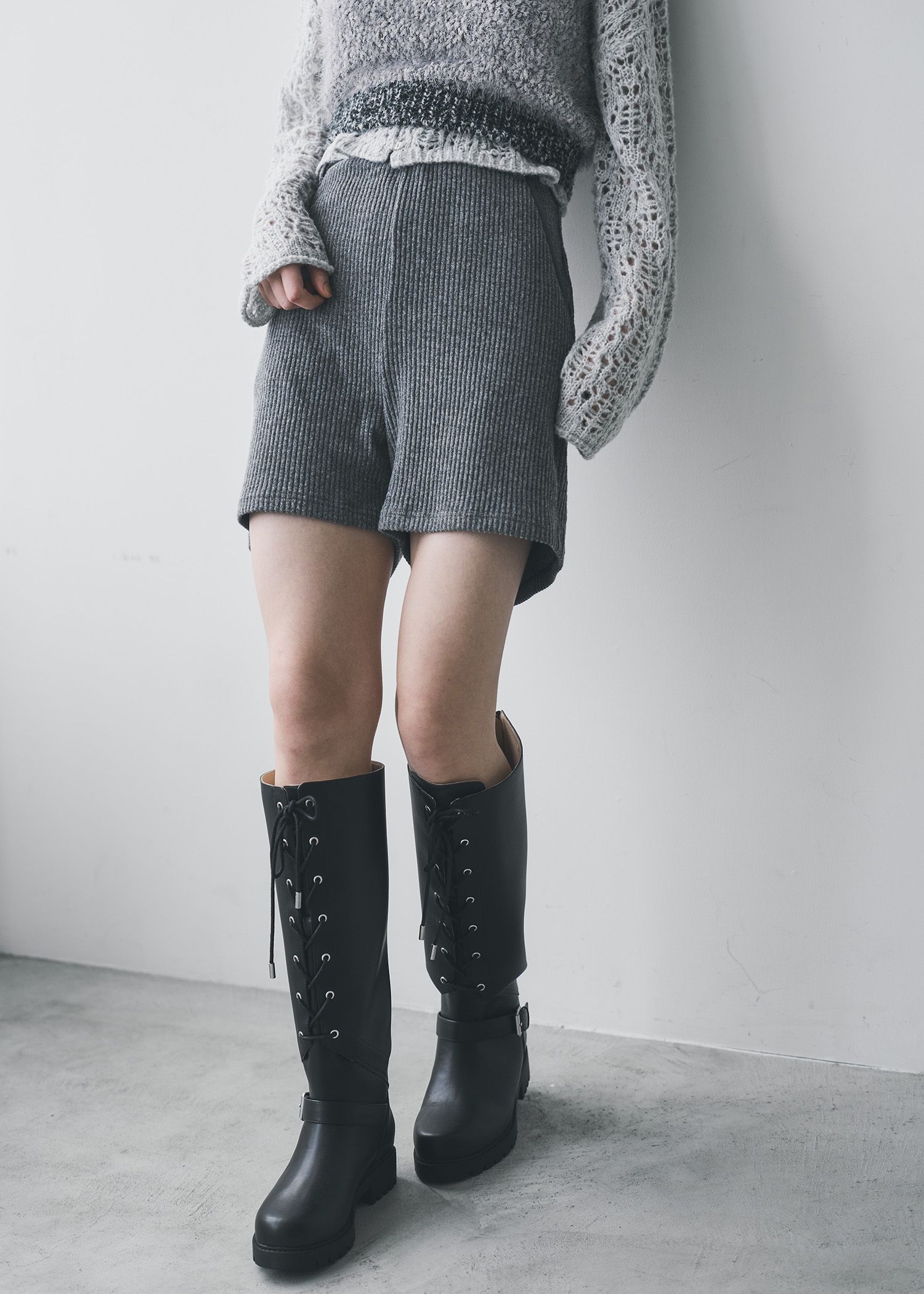 lace up belt design long boots