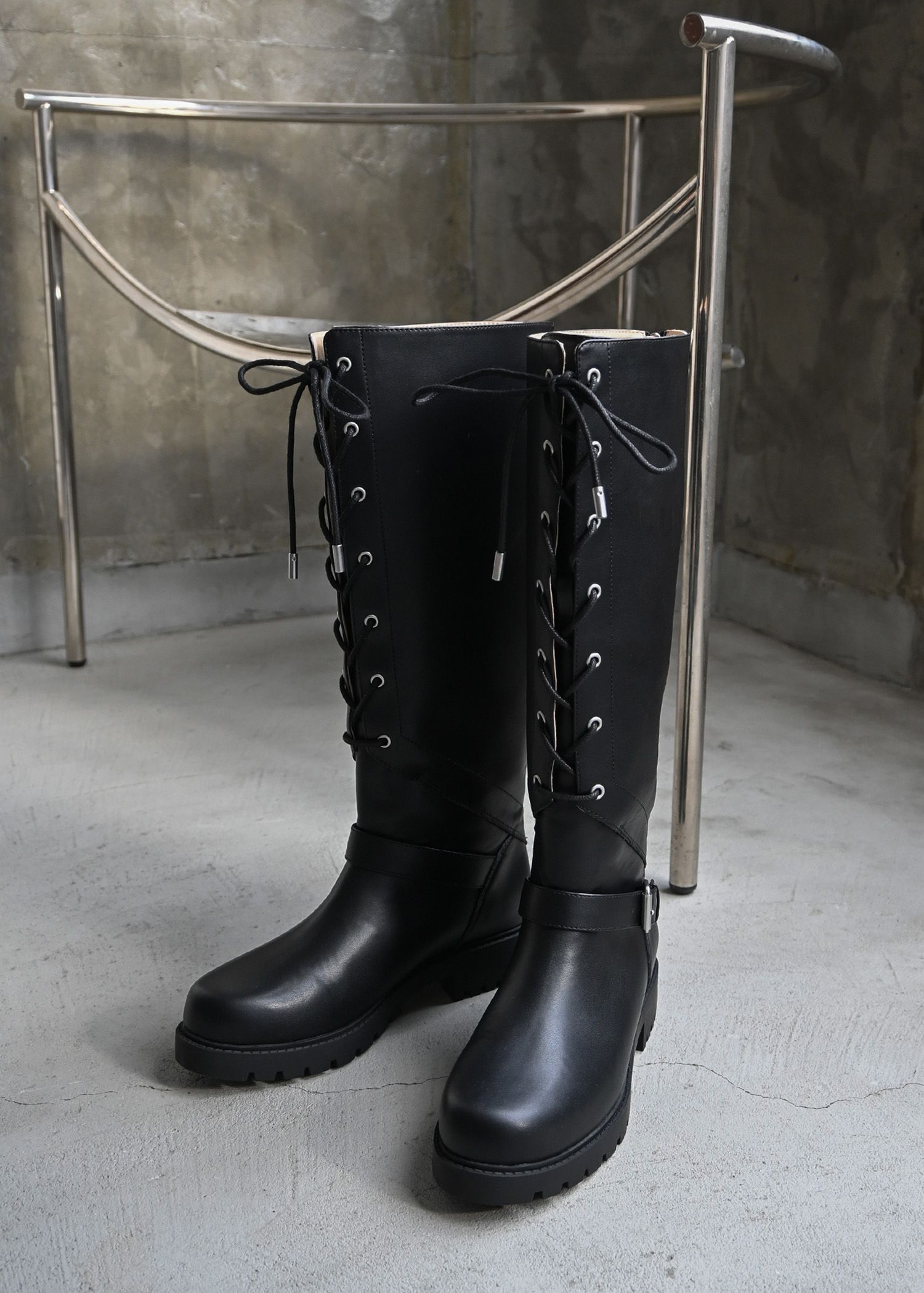 lace up belt design long boots