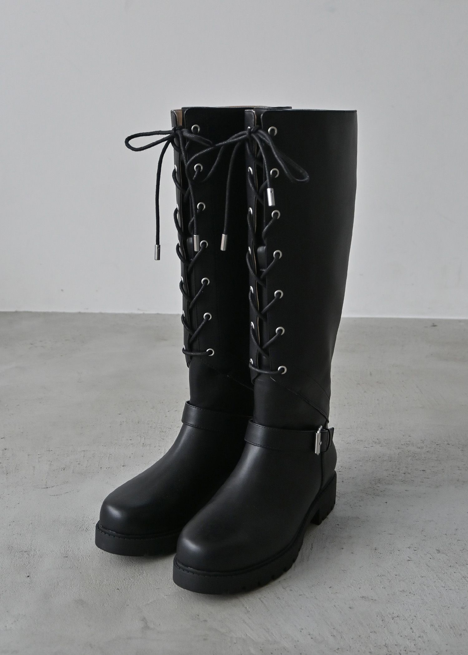 lace up belt design long boots