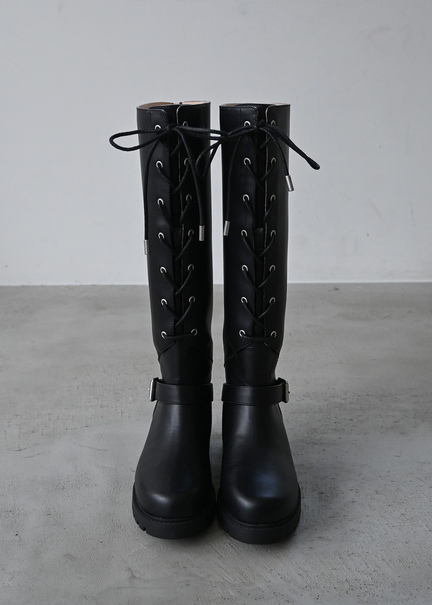 lace up belt design long boots