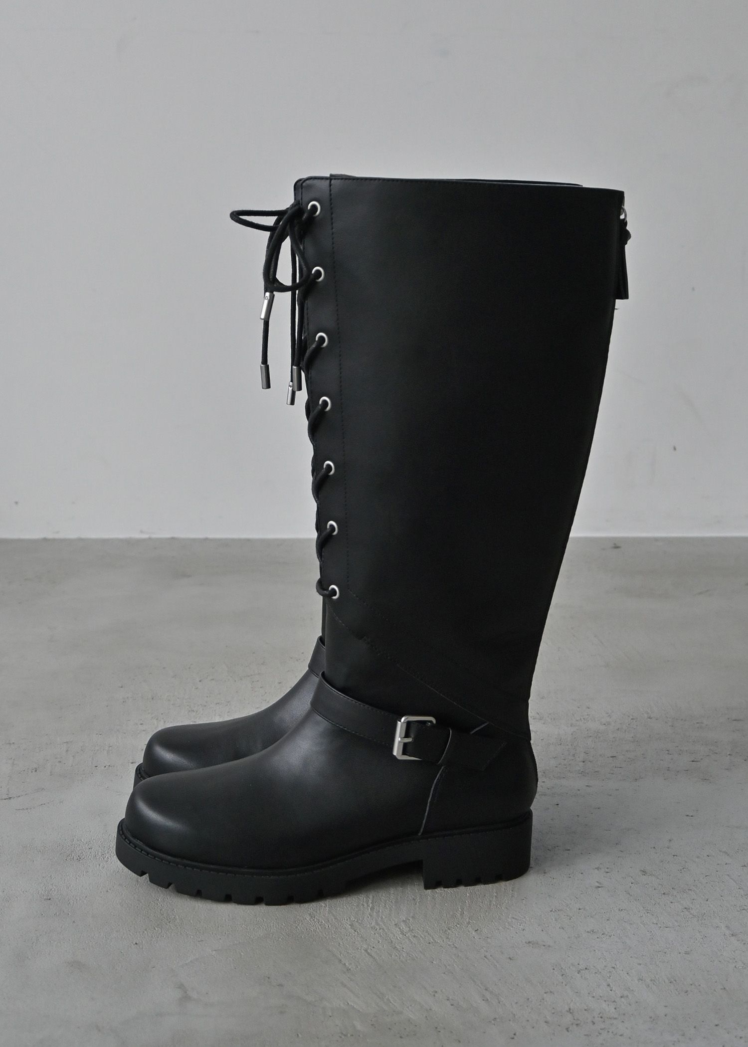 lace up belt design long boots