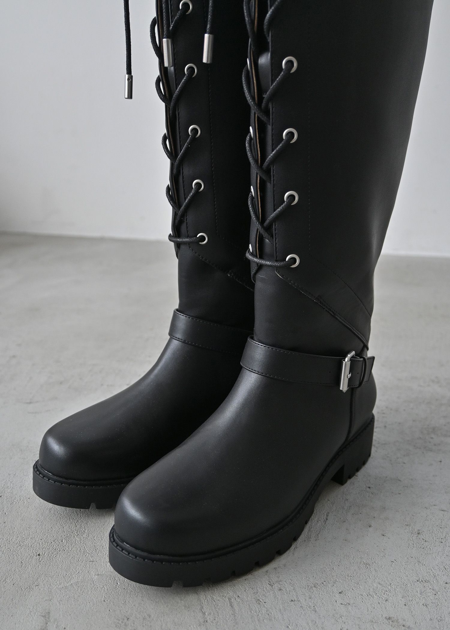 lace up belt design long boots
