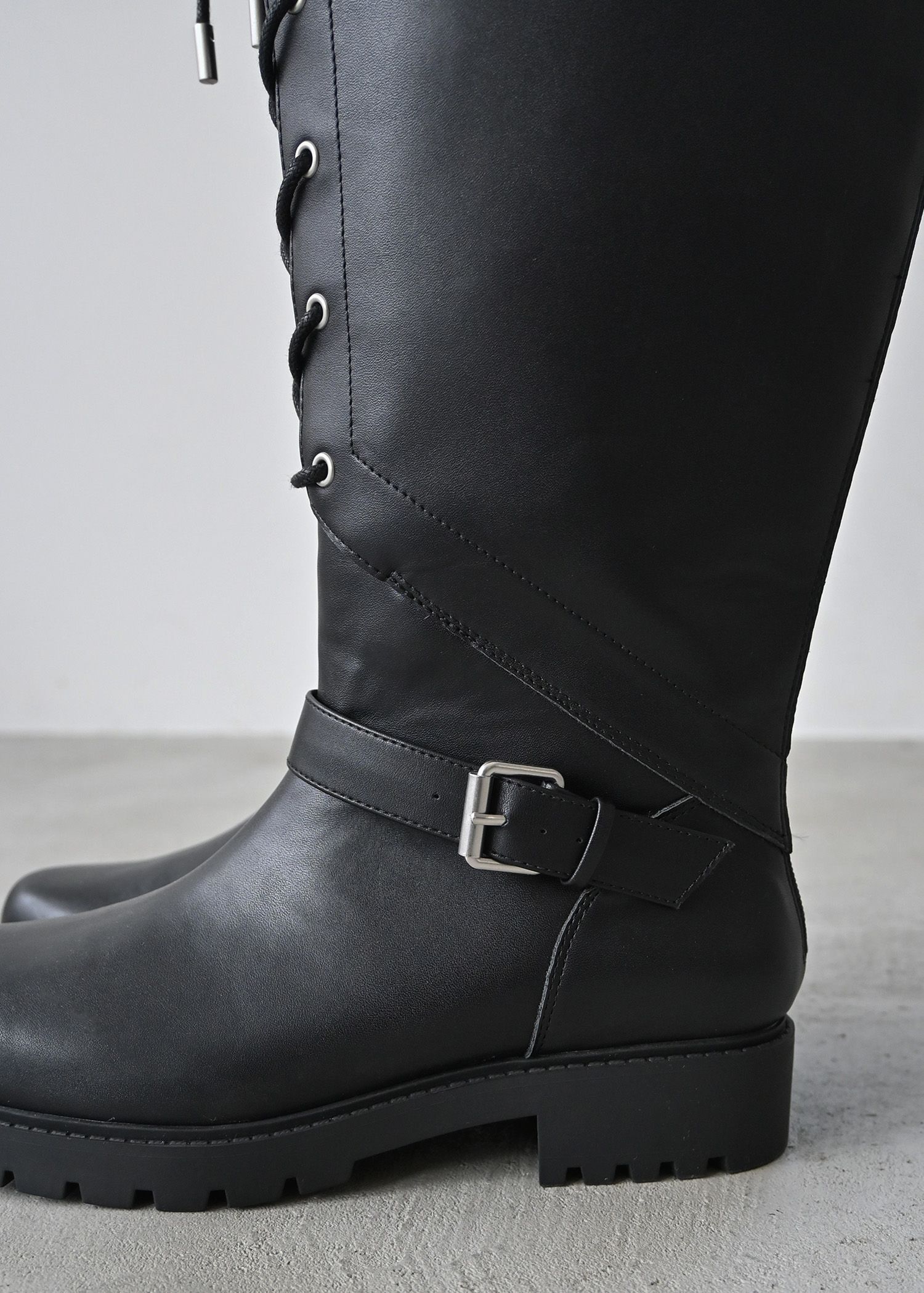 lace up belt design long boots