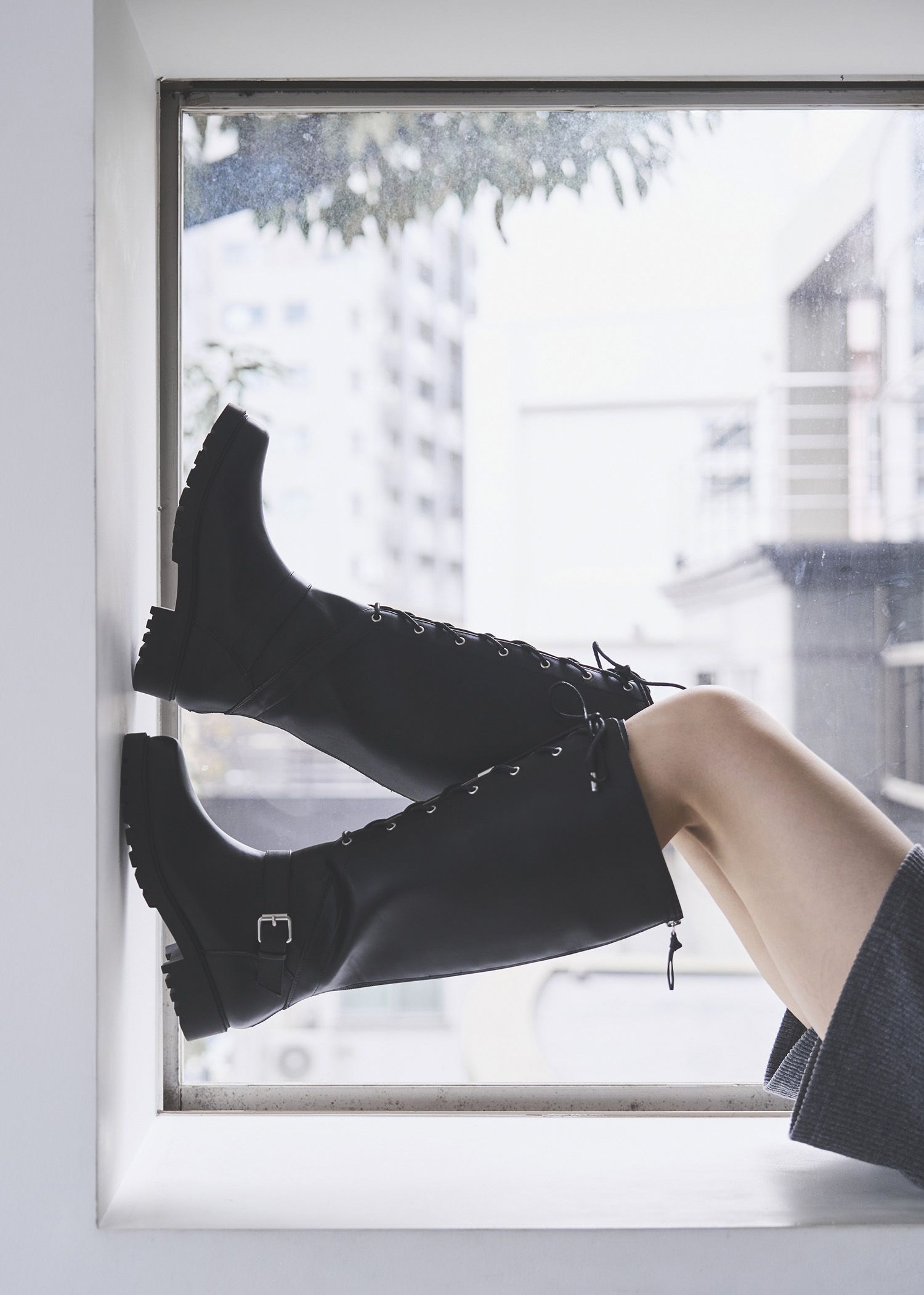 lace up belt design long boots