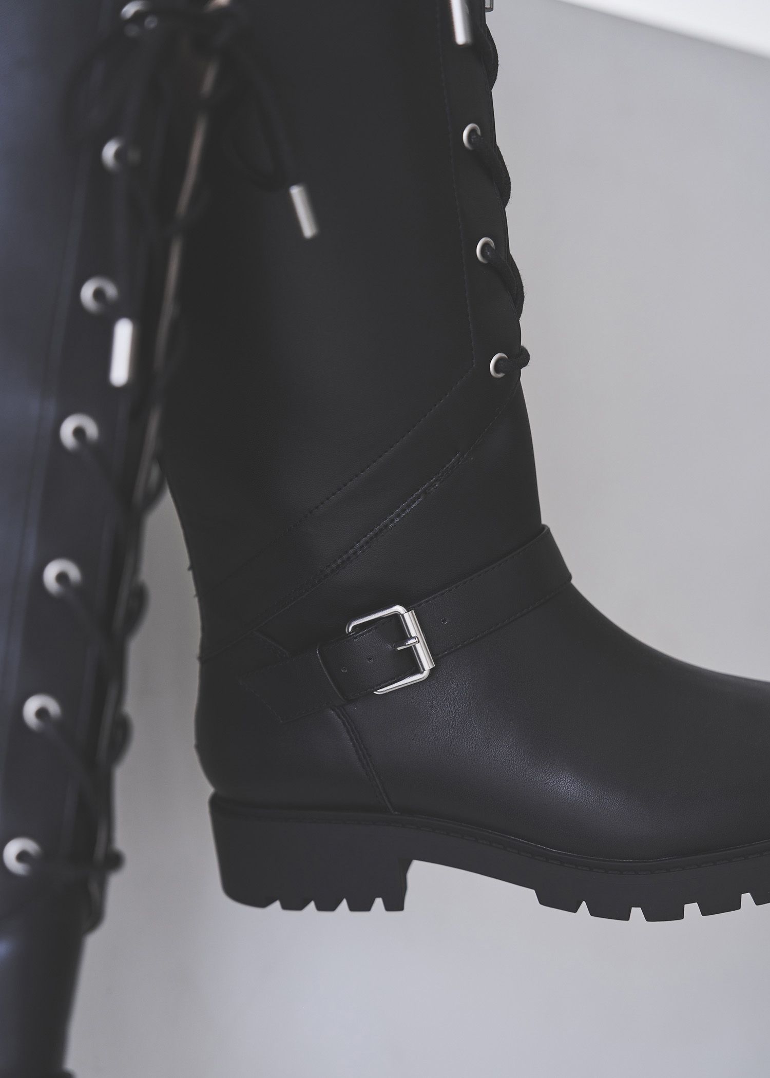 lace up belt design long boots
