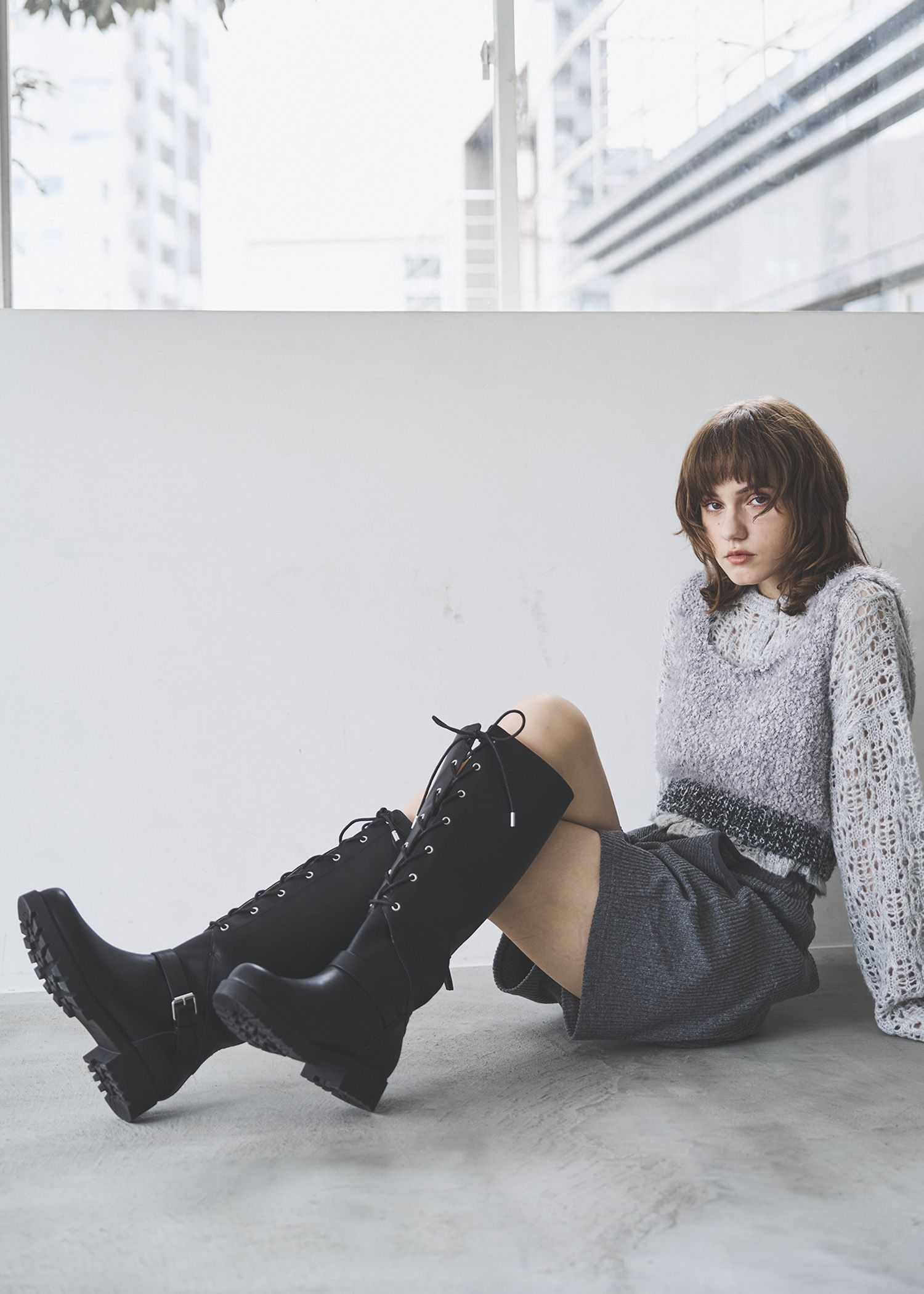 lace up belt design long boots