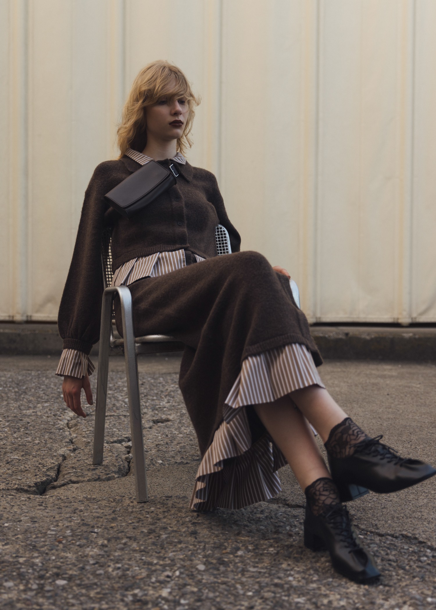 pleats docking button slit pencil knit SK