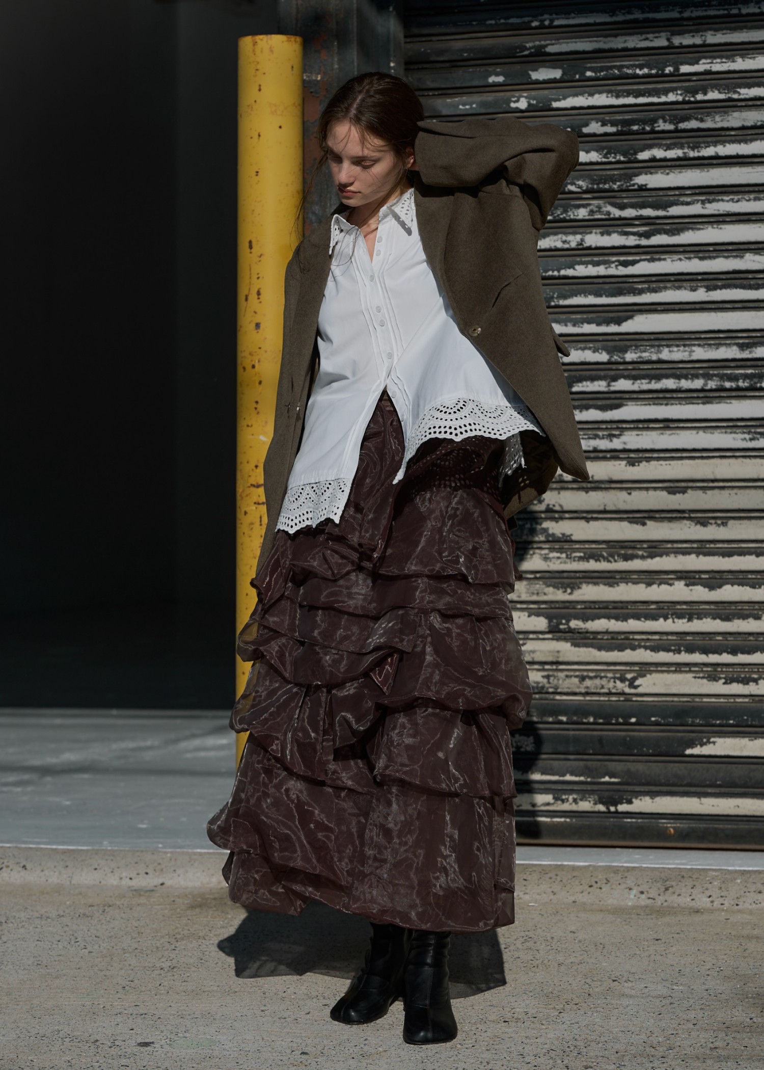 スカート willfully randomtieredtulle&pongeeSK WILLFULLY（ウィルフリー）の「random tiered tulle & pongee SK