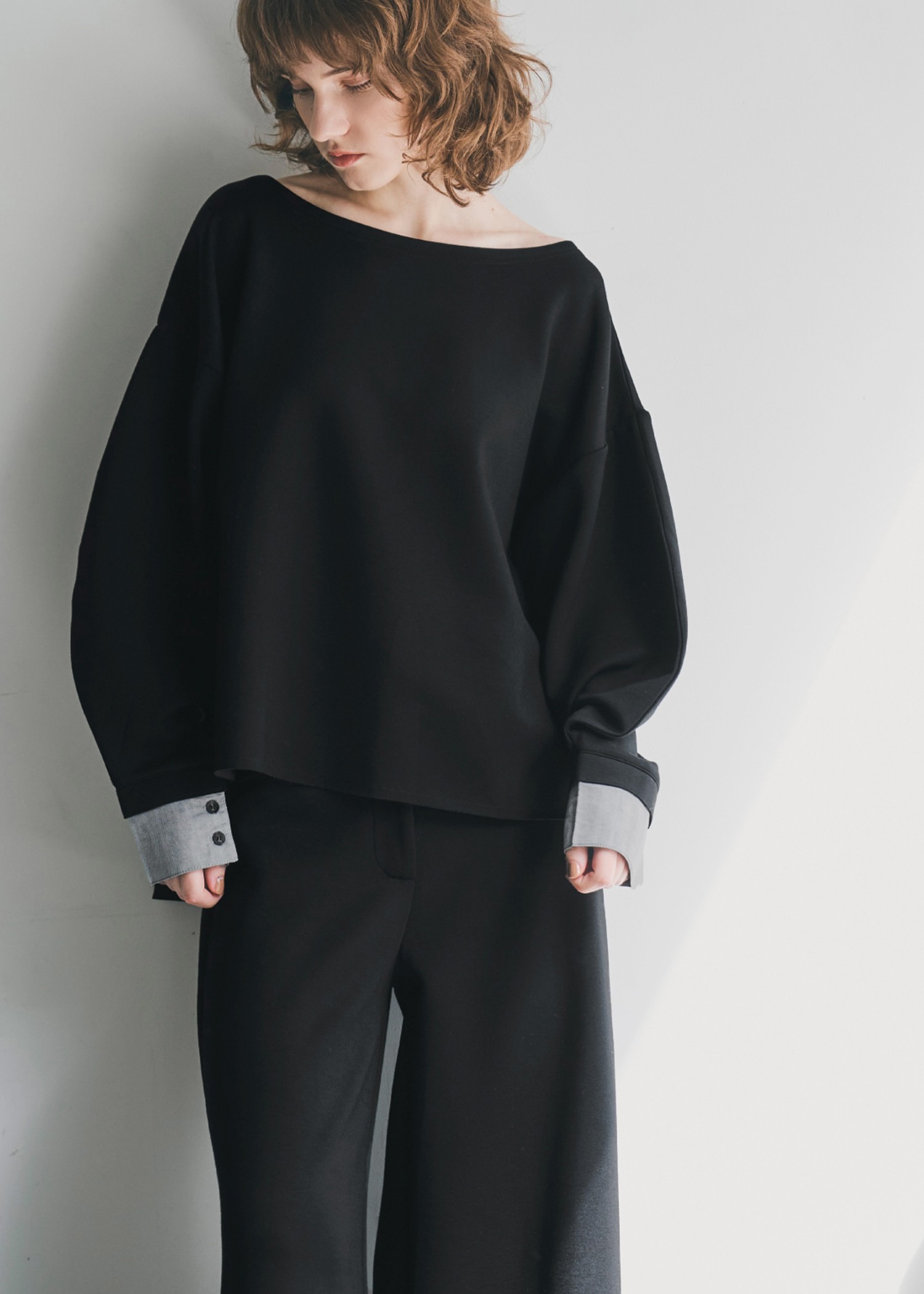 極美品✨ドゥロワー ウールプレスパンツ 異素材 切替 シルク 濃紺 黒34 C/F/W OX PLEATS HALF PANTS(S BLACK): Vintage｜THE SHOP YOHJI