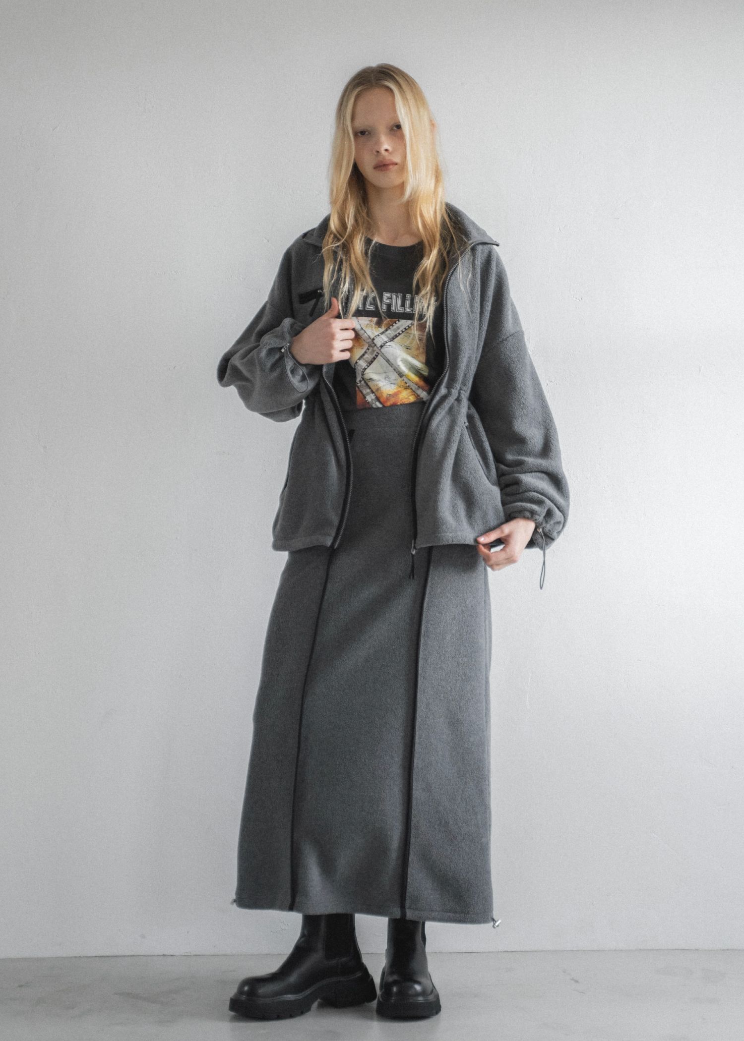 bi color piping fleece drawstring tops