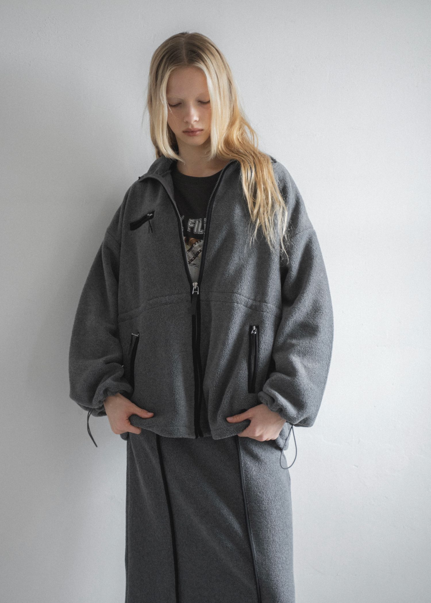 bi color piping fleece drawstring tops