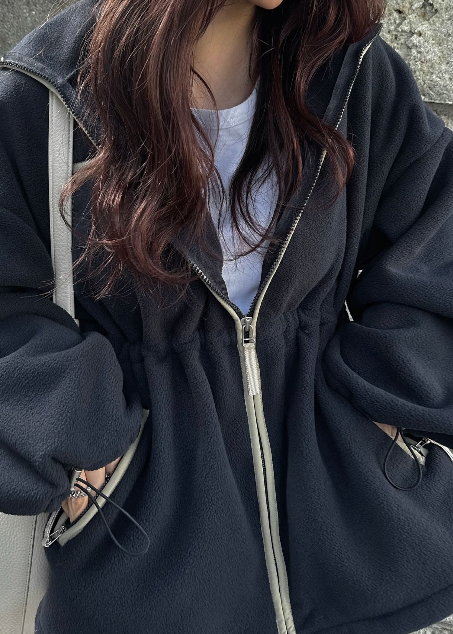 bi color piping fleece drawstring tops