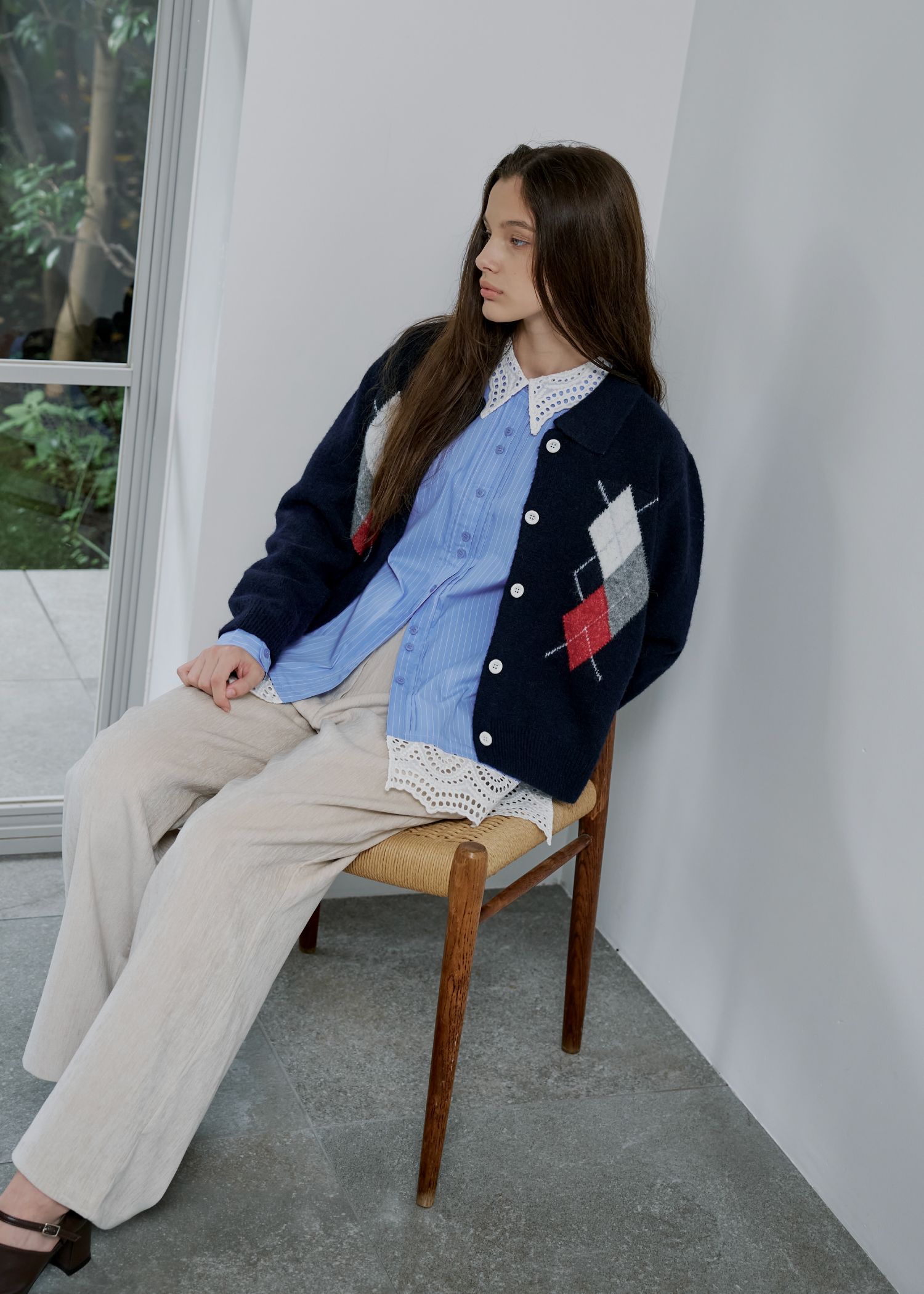 lace collar hem shoulder pintuck SH