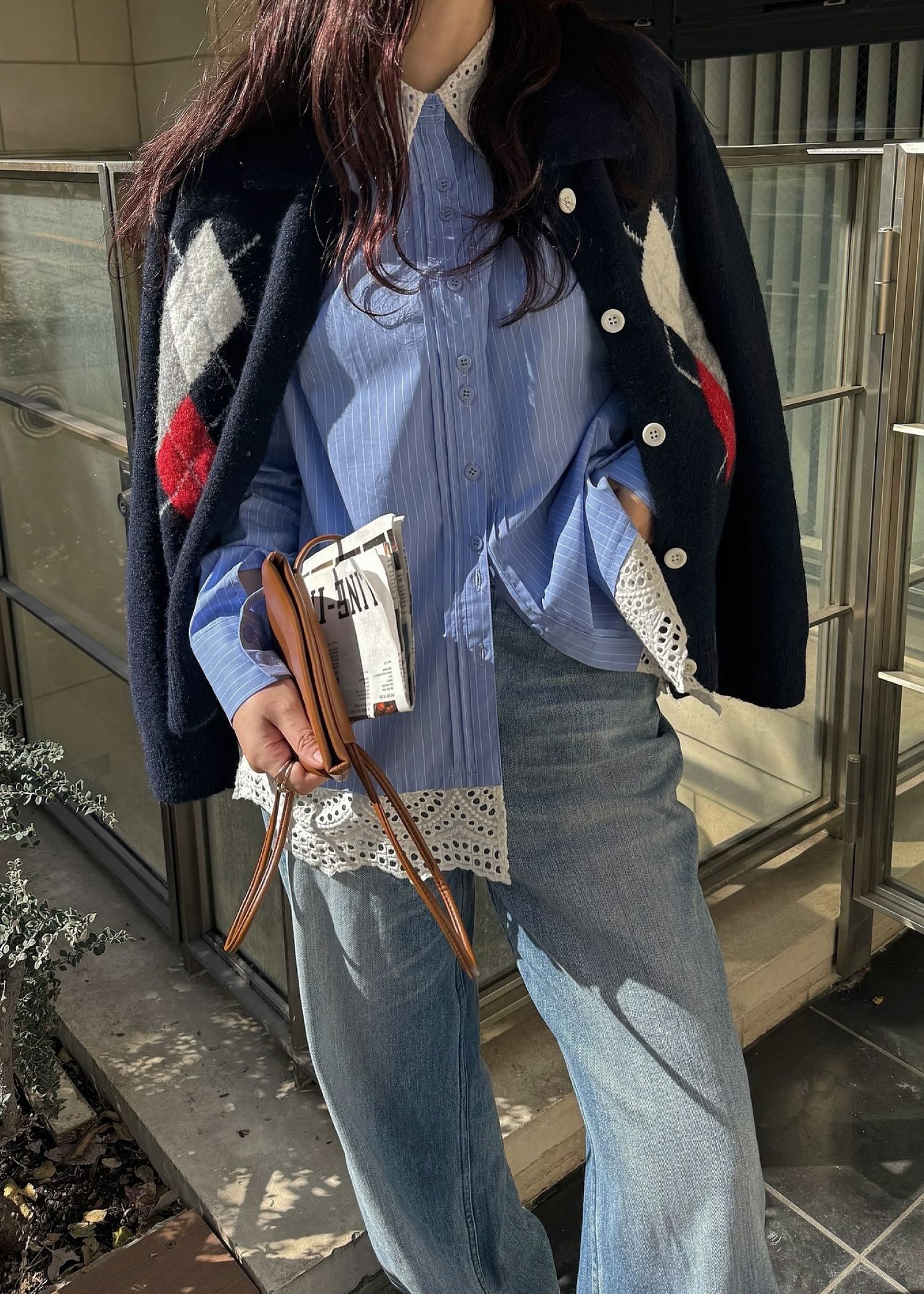 lace collar hem shoulder pintuck SH