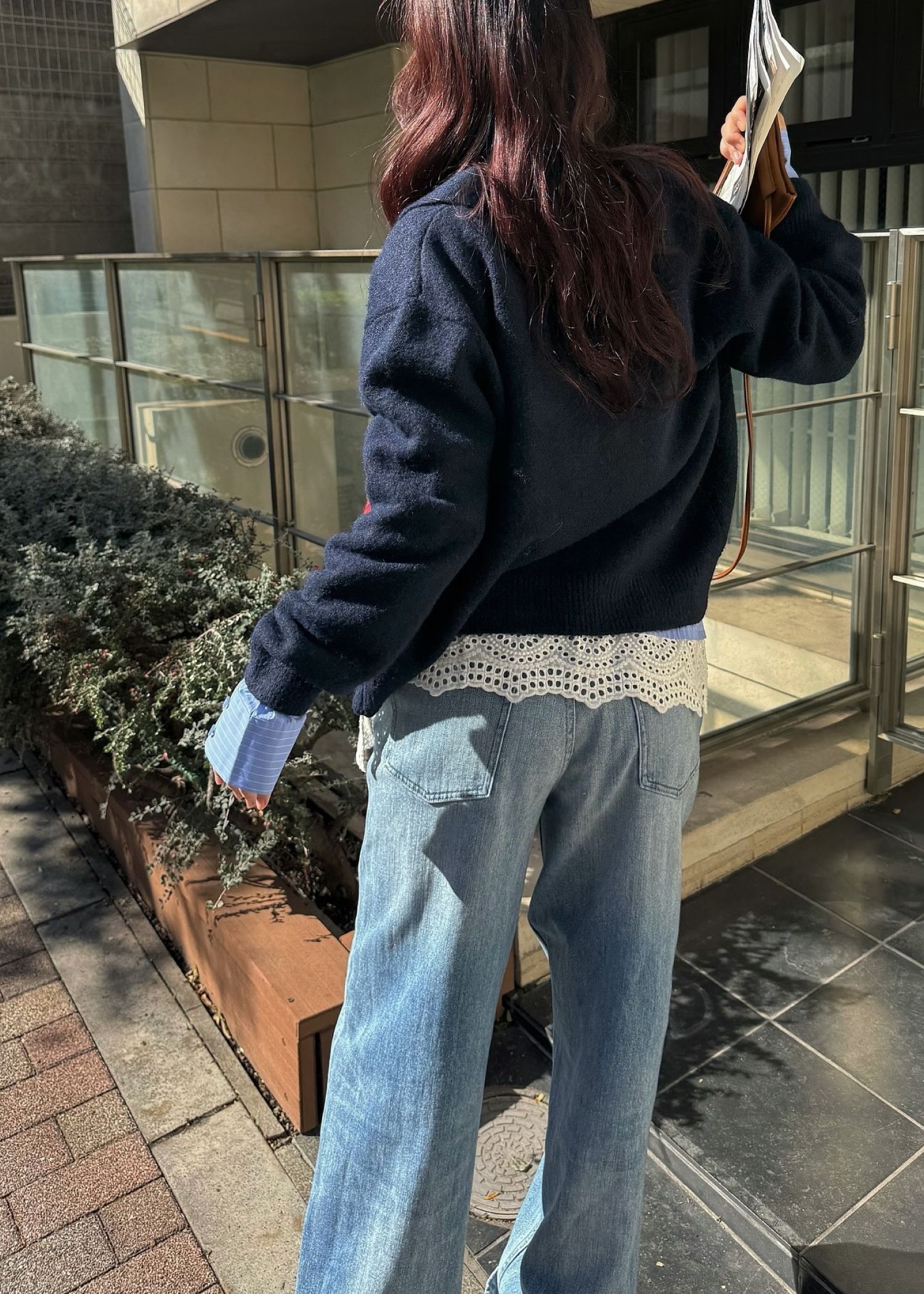 lace collar hem shoulder pintuck SH