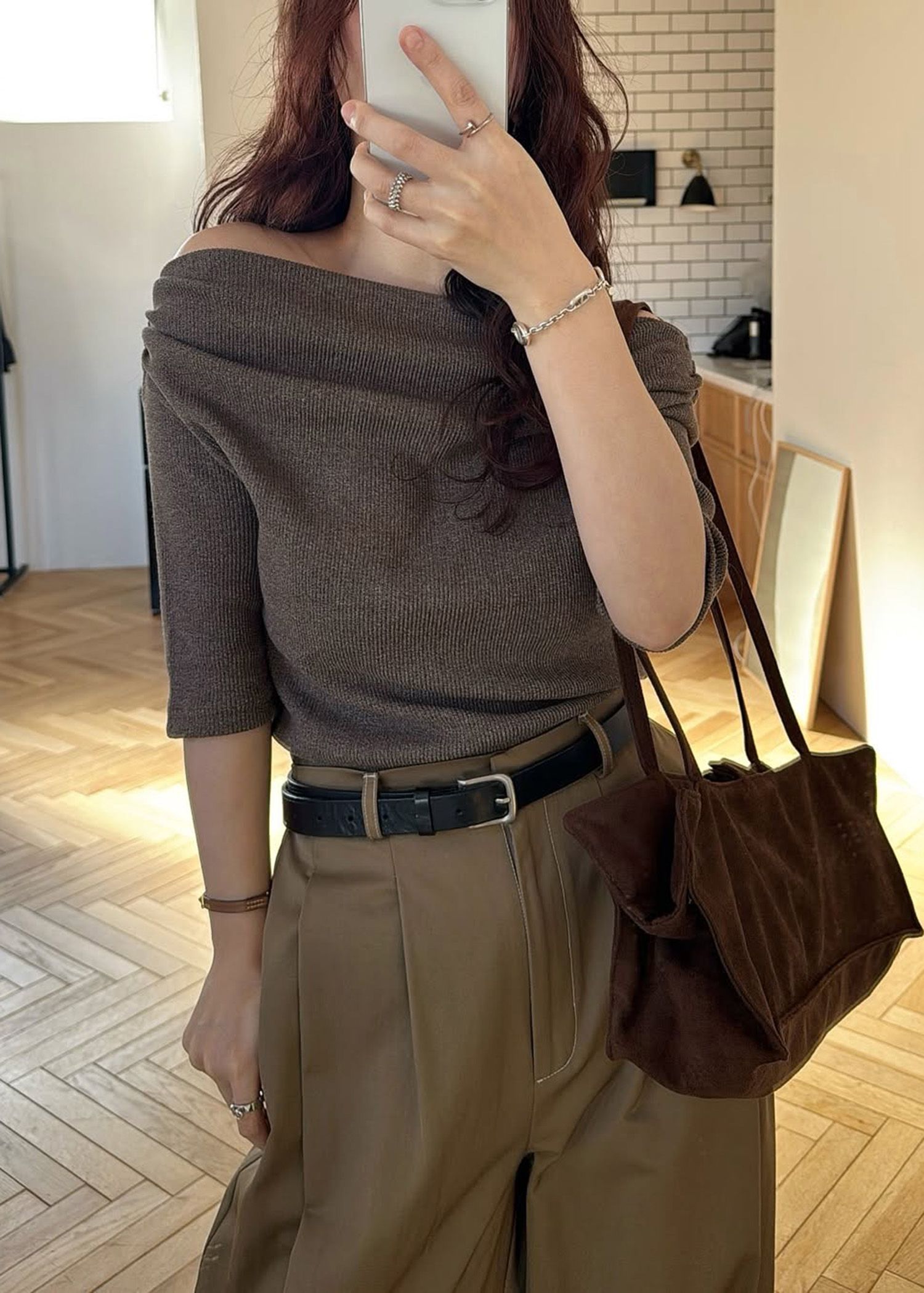 2way sleeve off shoulder rib tops