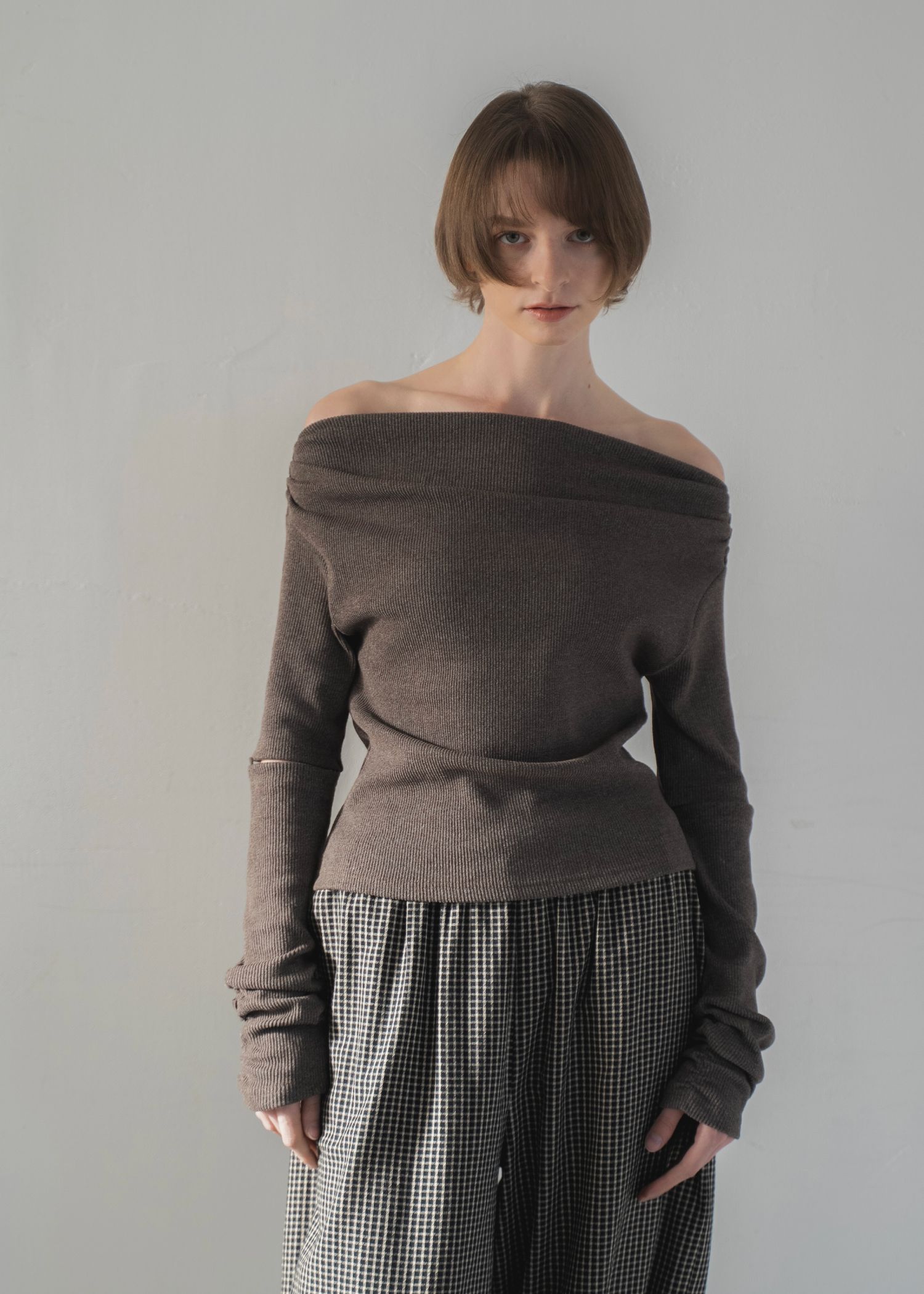 2way sleeve off shoulder rib tops