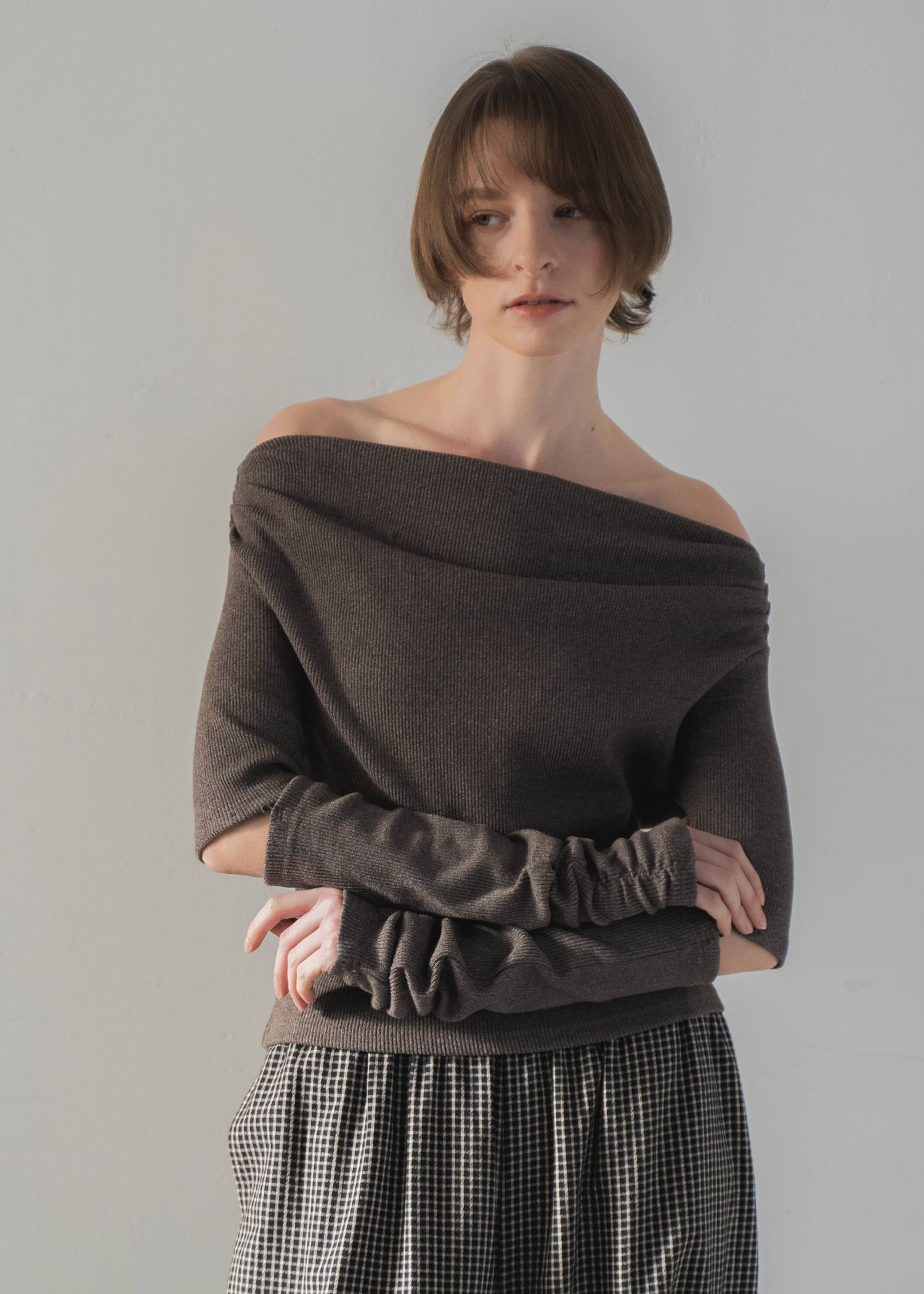 2way sleeve off shoulder rib tops