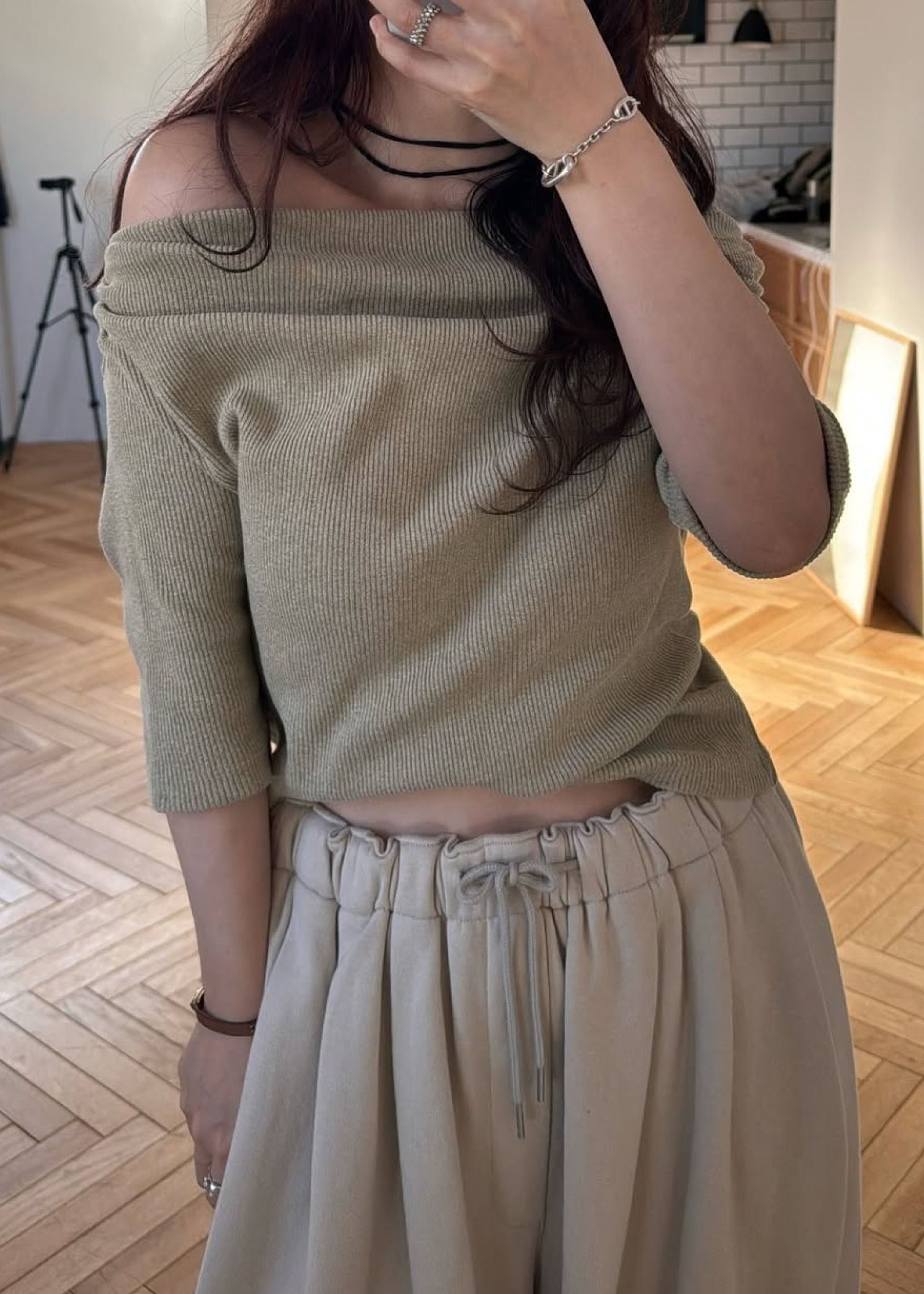 2way sleeve off shoulder rib tops