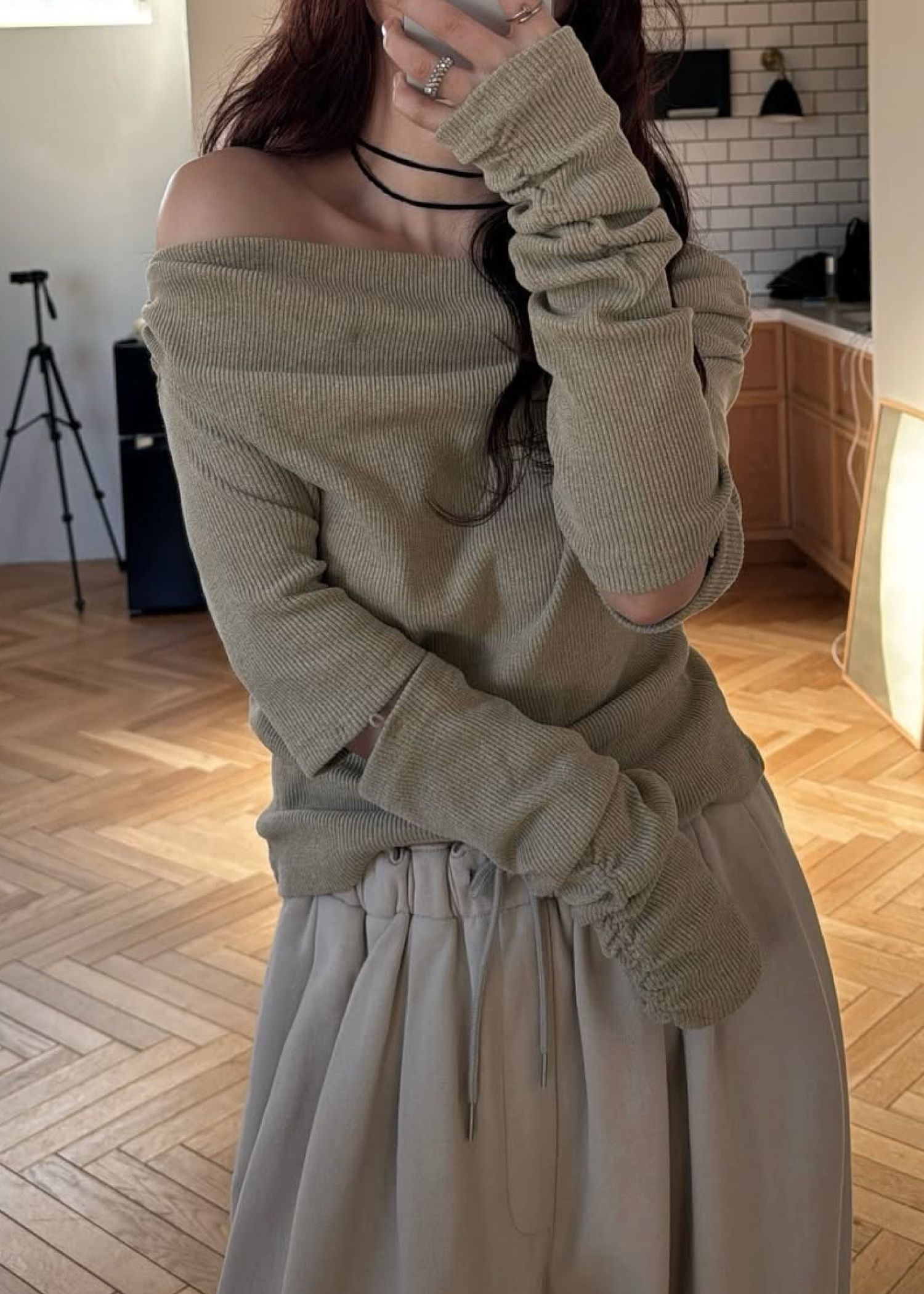 2way sleeve off shoulder rib tops