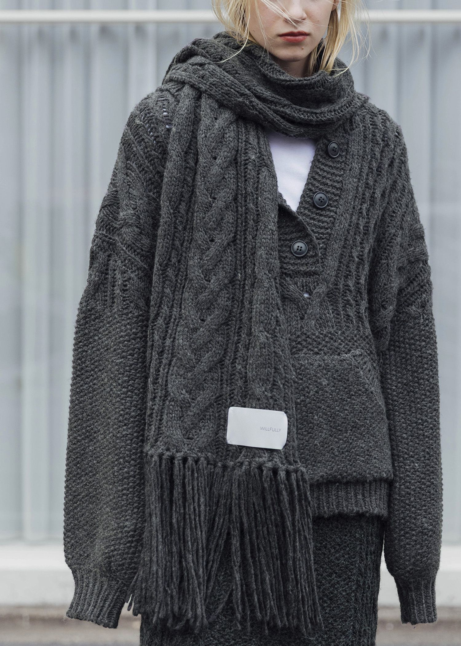 coarse knit cable fringe muffler