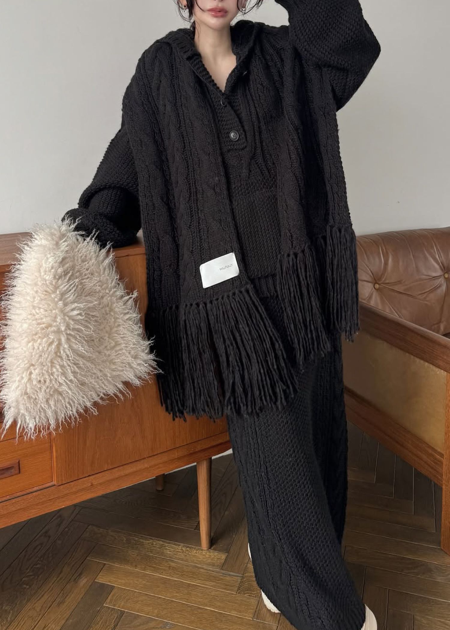 coarse knit cable fringe muffler
