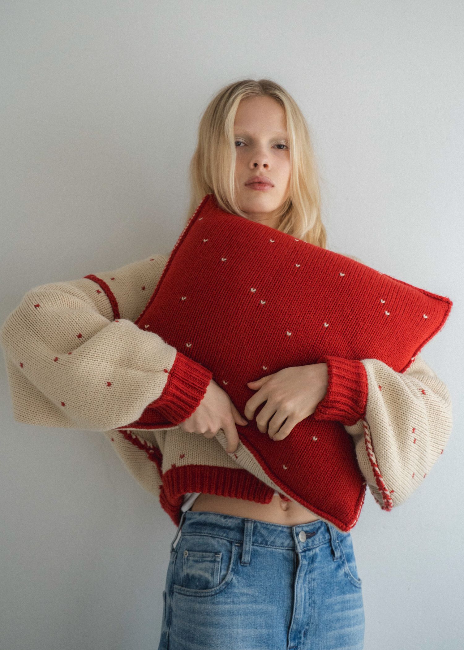 heart dot jacquard knit cushion cover