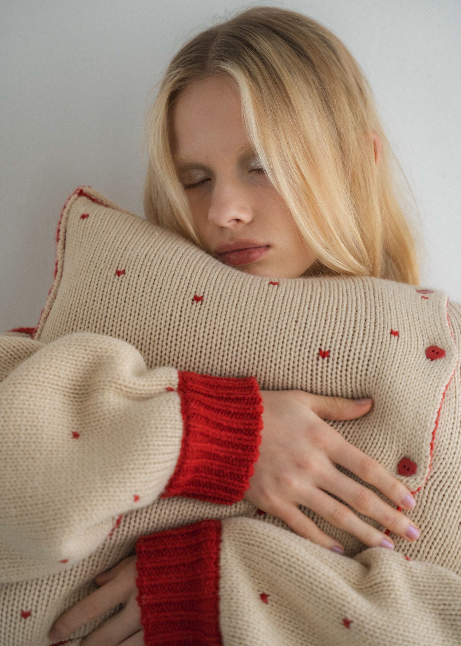 heart dot jacquard knit cushion cover