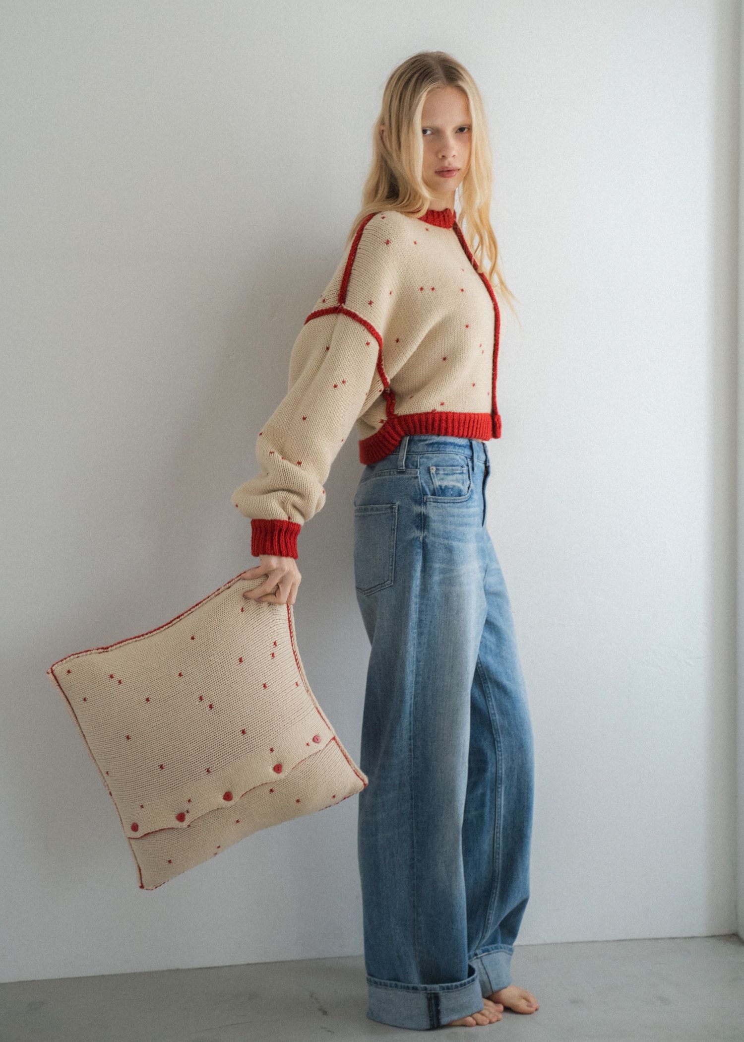 heart dot jacquard knit cushion cover