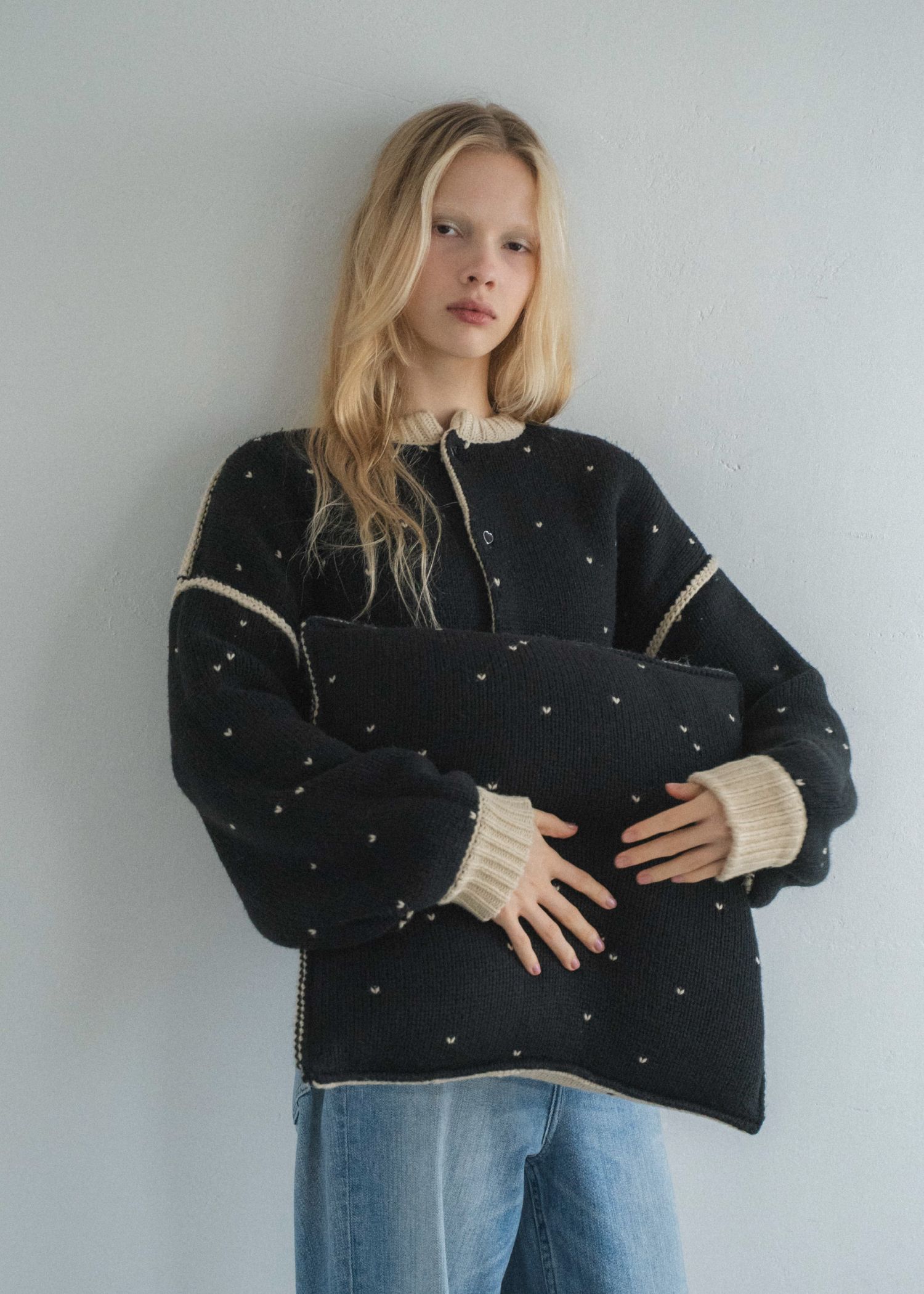 heart dot jacquard knit cushion cover