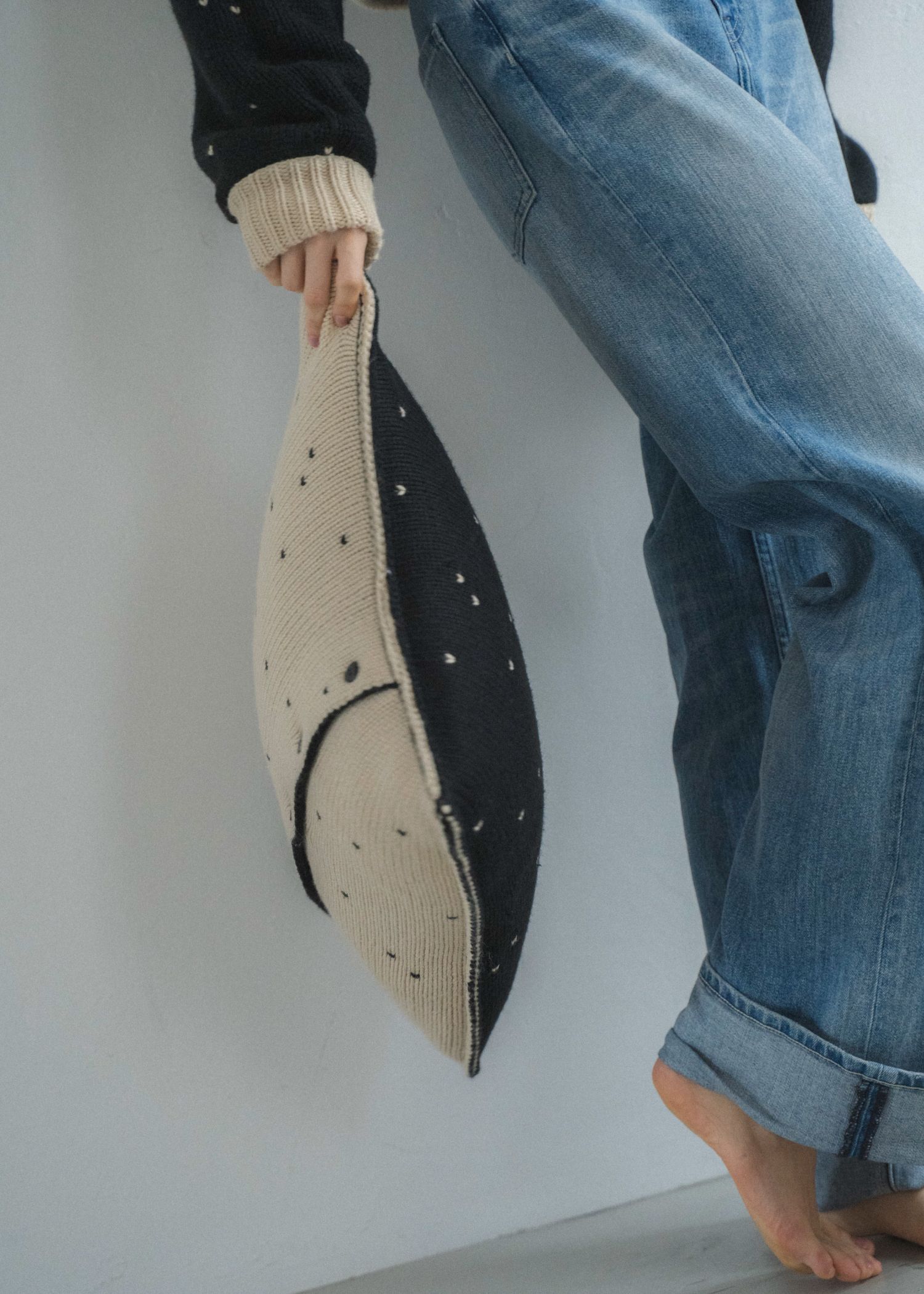 heart dot jacquard knit cushion cover